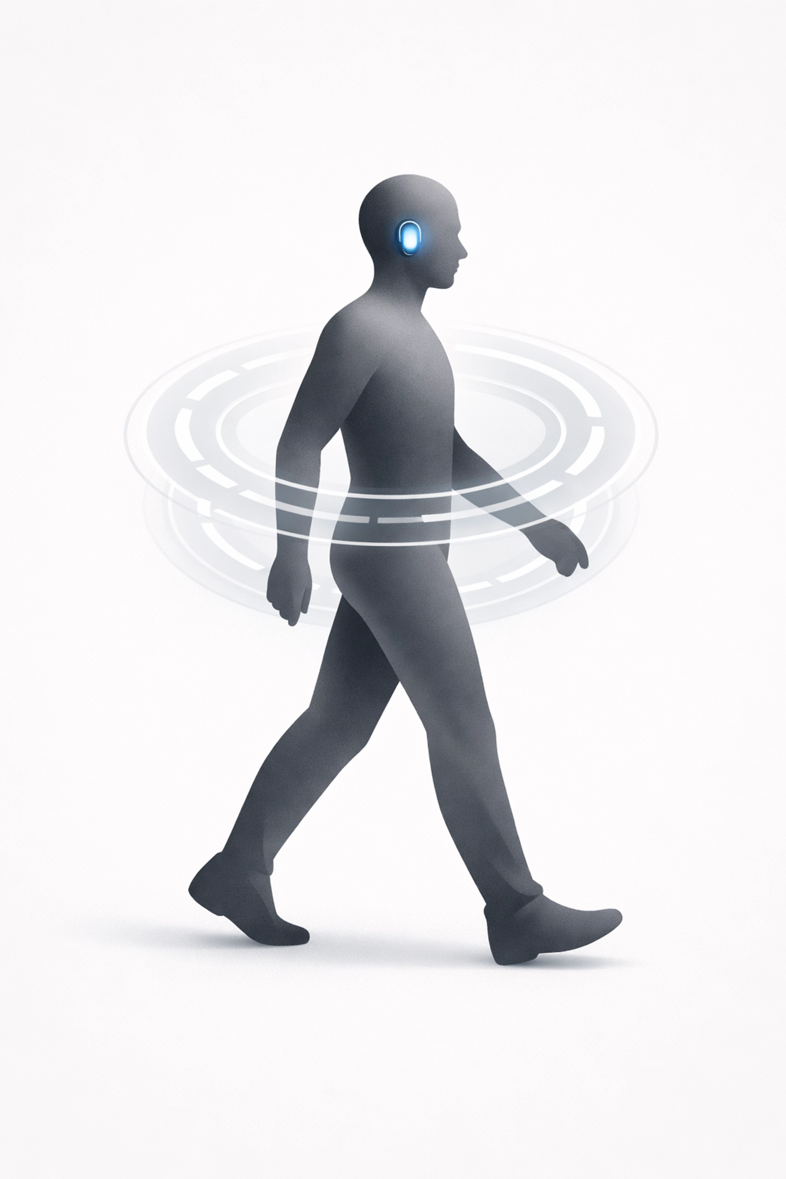 Starkey Edge AI hearing aid tracking health metrics and activity for safety and wellness monitoring.