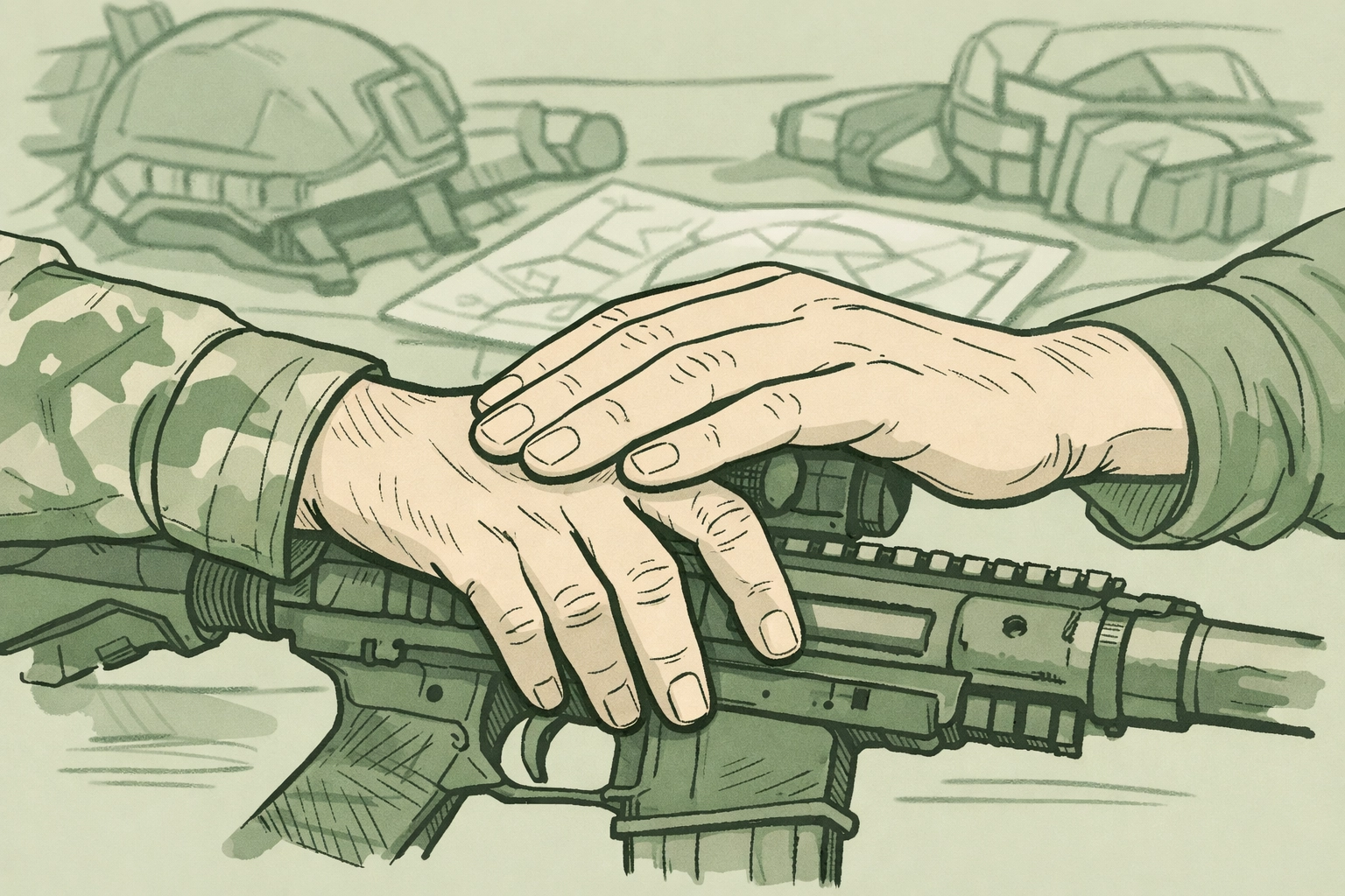 Two soldiers' hands showing protection and trust in gay military romance