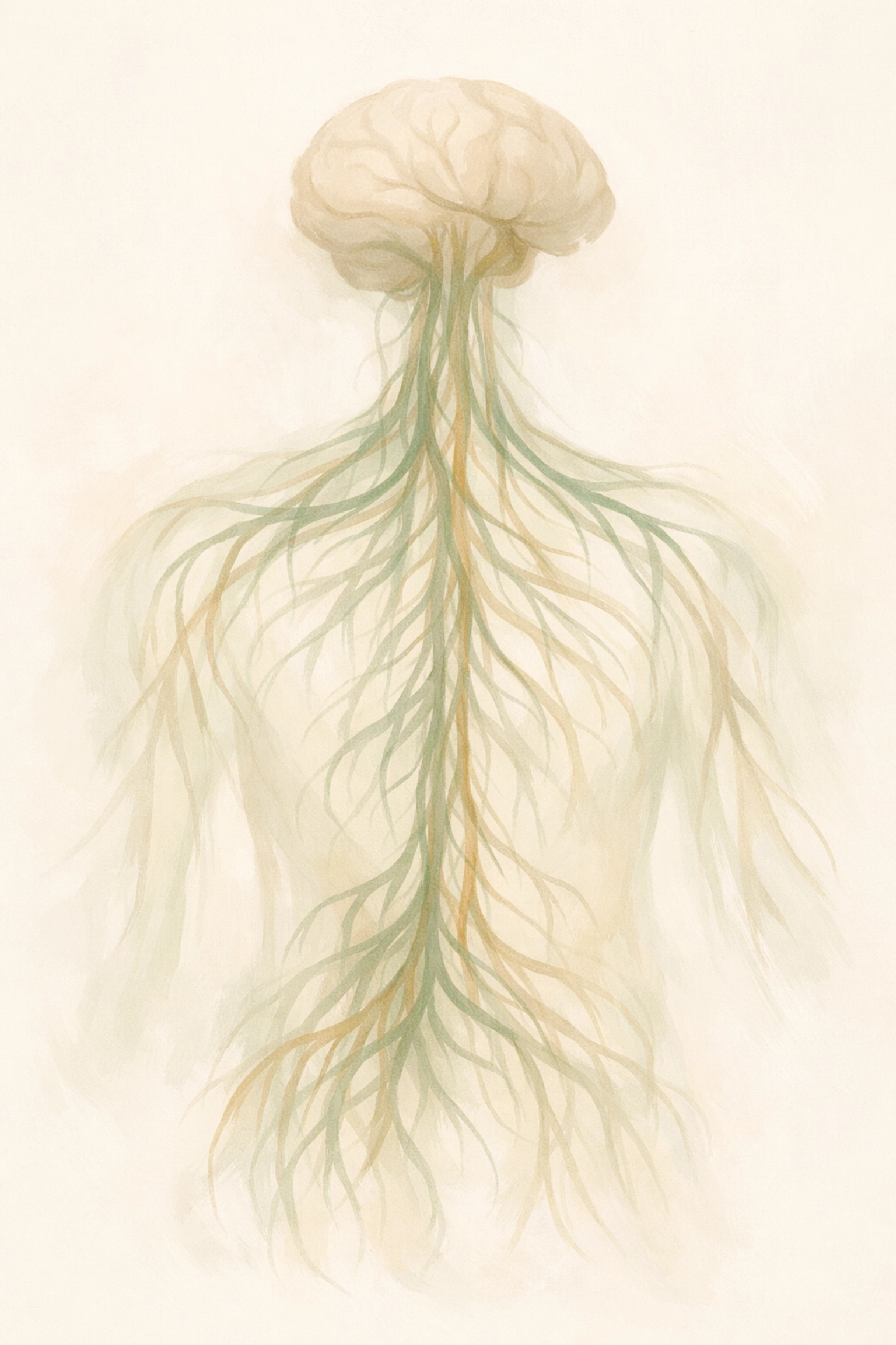 Illustration of vagus nerve pathway connecting brain to body for holistic psychiatry