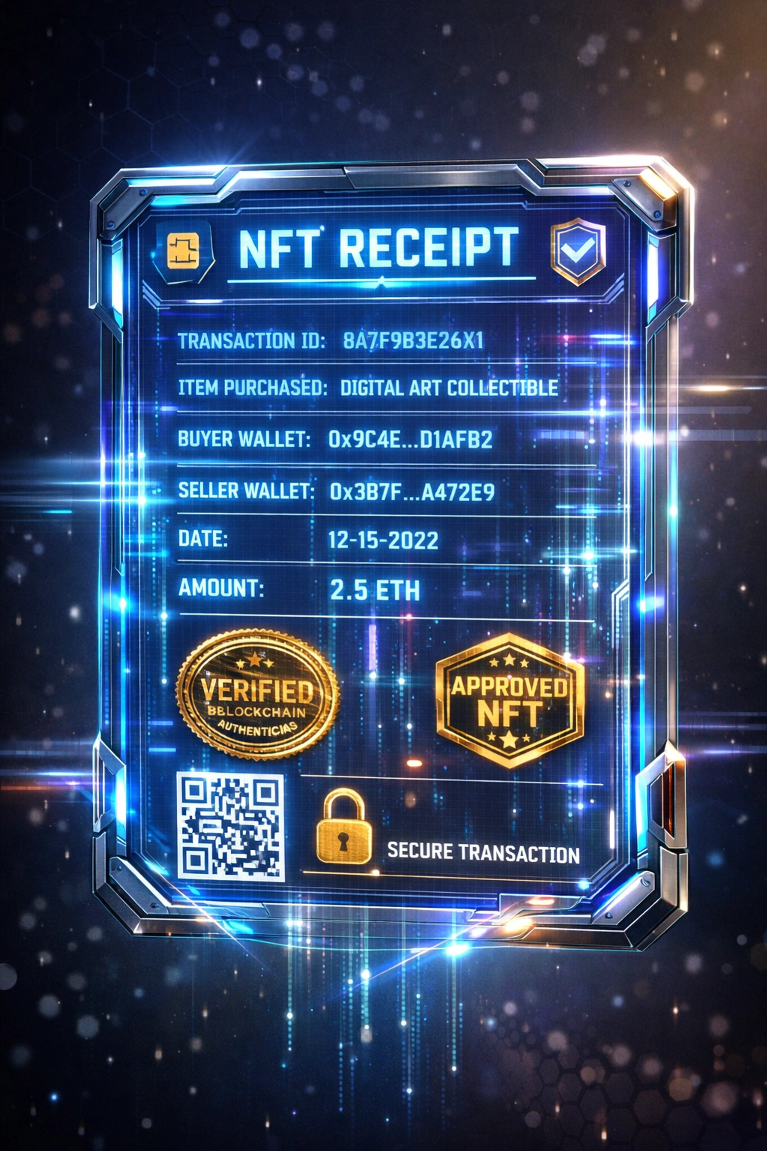 Blockchain NFT receipt with digital verification and transaction security features