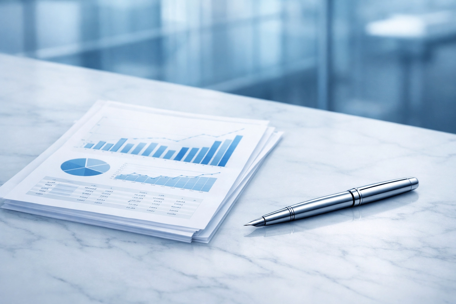 Clear financial charts and a pen illustrating organized working capital for an Alabama business sale.