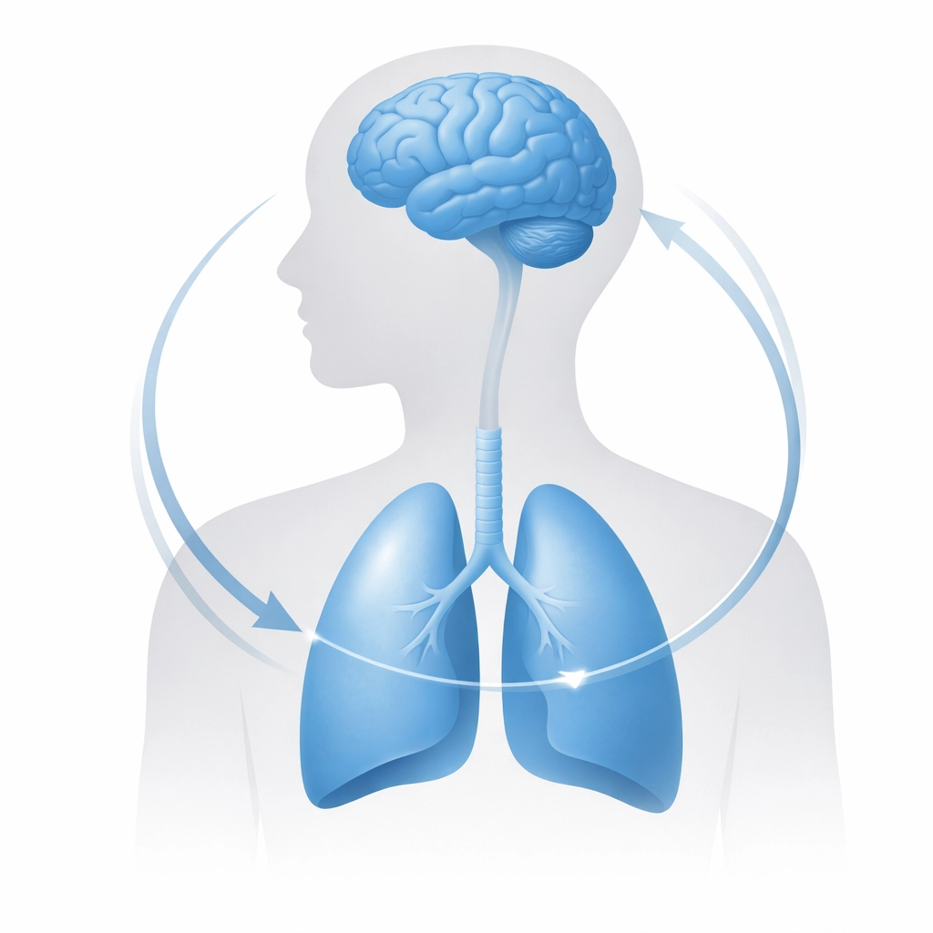 Medical diagram showing the connection between brain and lungs to illustrate the panic loop in UK respiratory care.