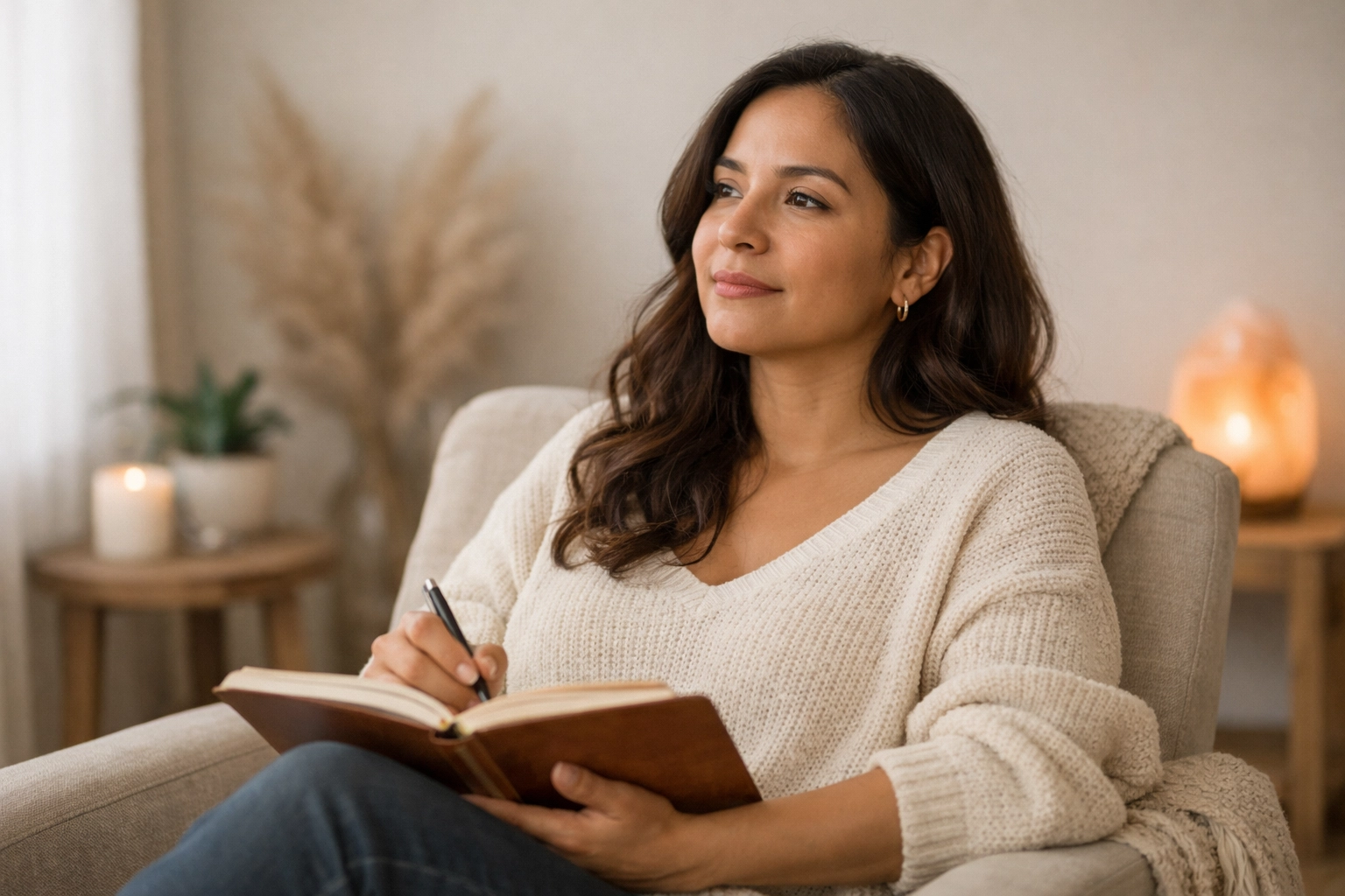 A Brown mother (Latina) rediscovering her identity through therapy, reconnecting with her whole self beyond motherhood