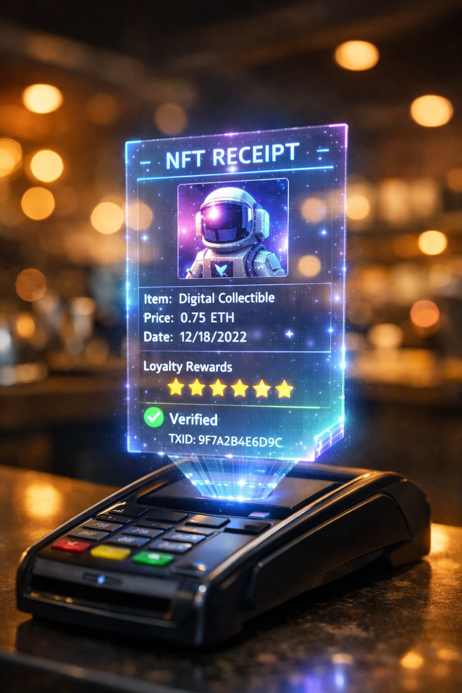 NFT receipt technology on crypto POS terminal for blockchain transaction verification