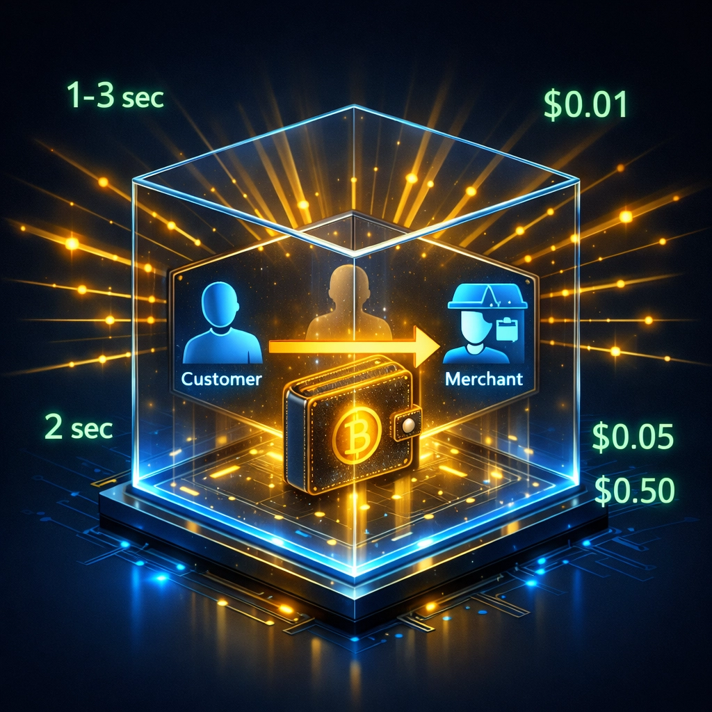 Self-custody crypto wallet showing direct payment transfer from customer to merchant