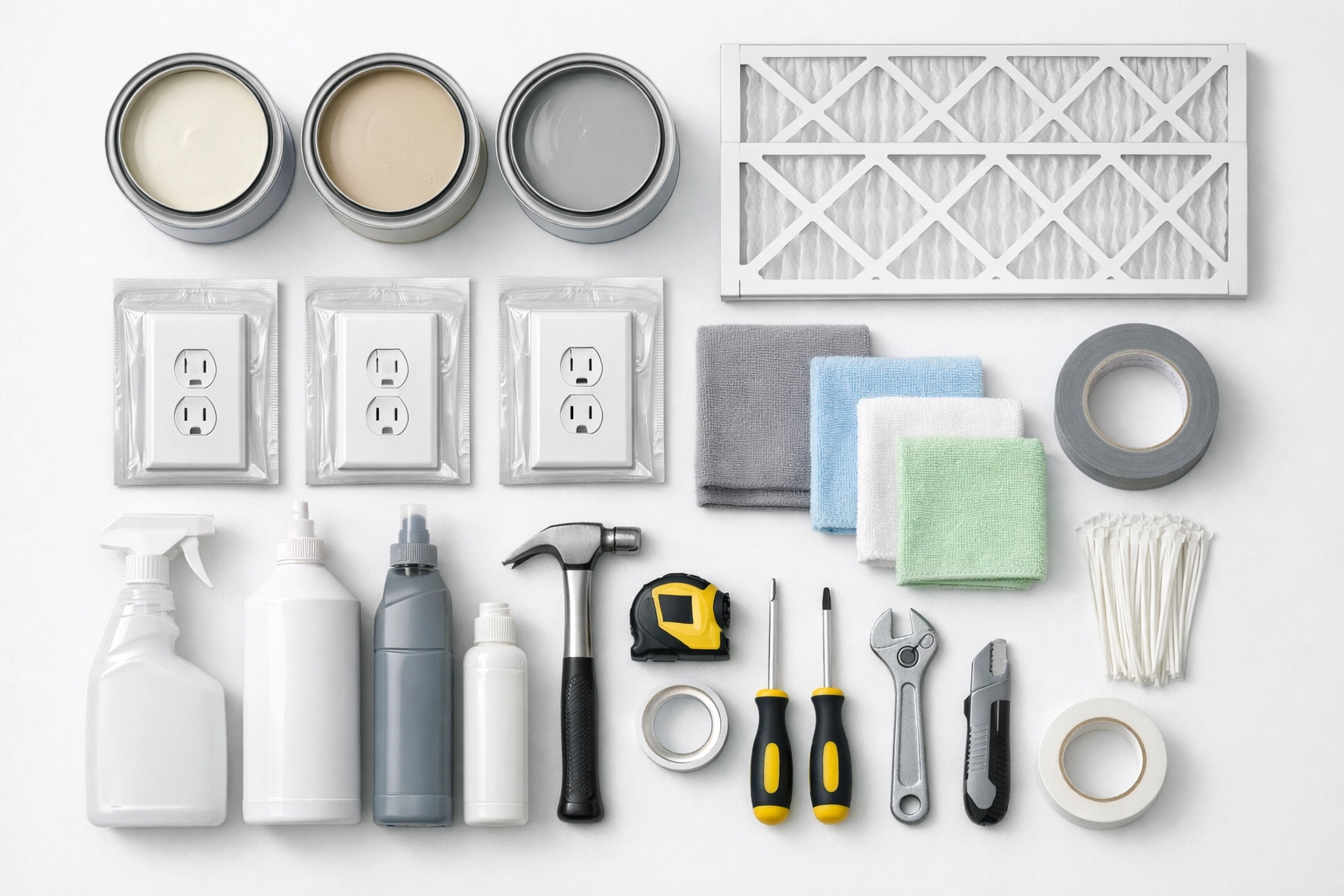 Organized make-ready supplies and maintenance inventory for apartment turnovers