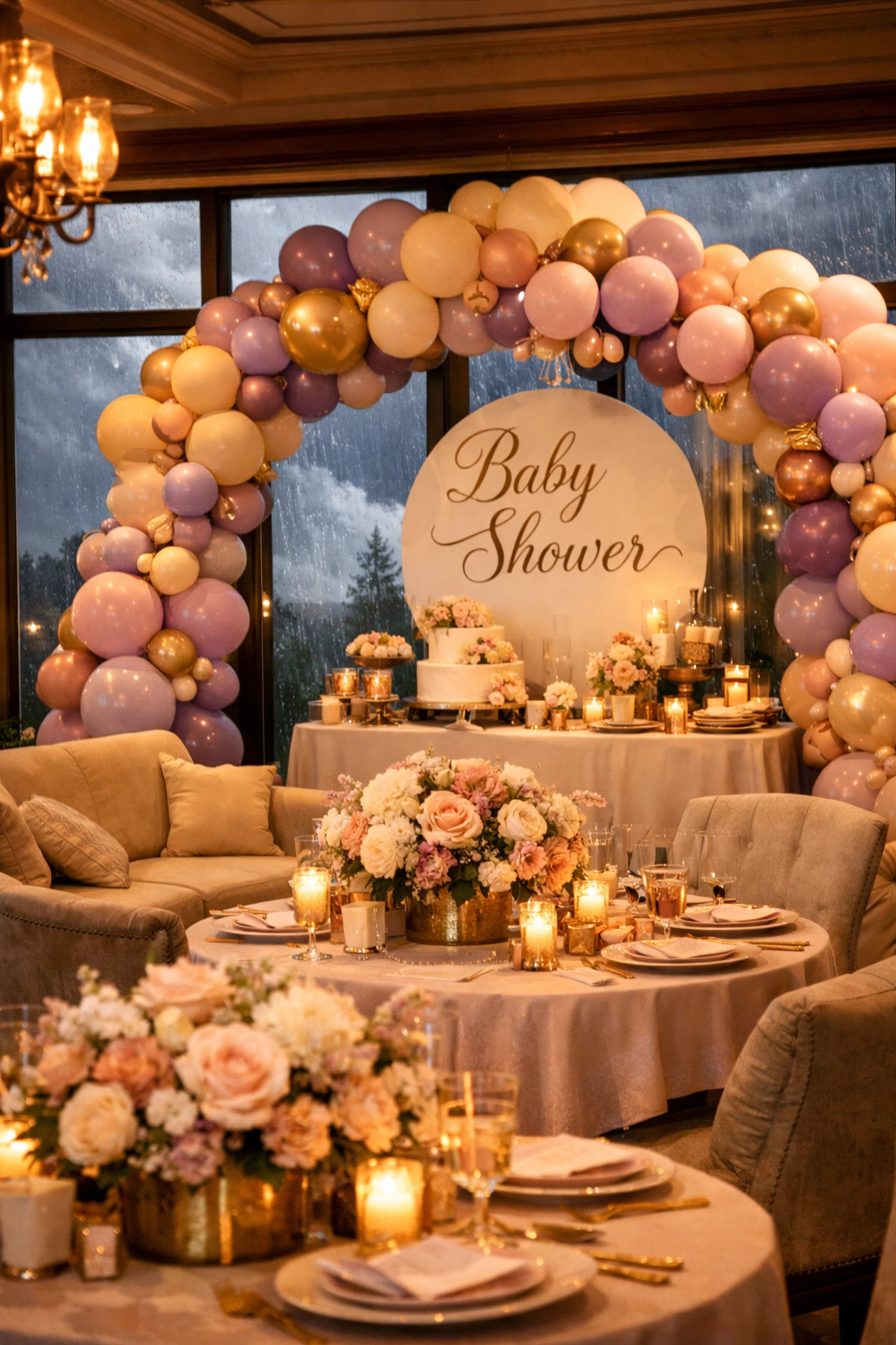 Indoor baby shower venue in Frankfort KY with elegant decor protected from weather