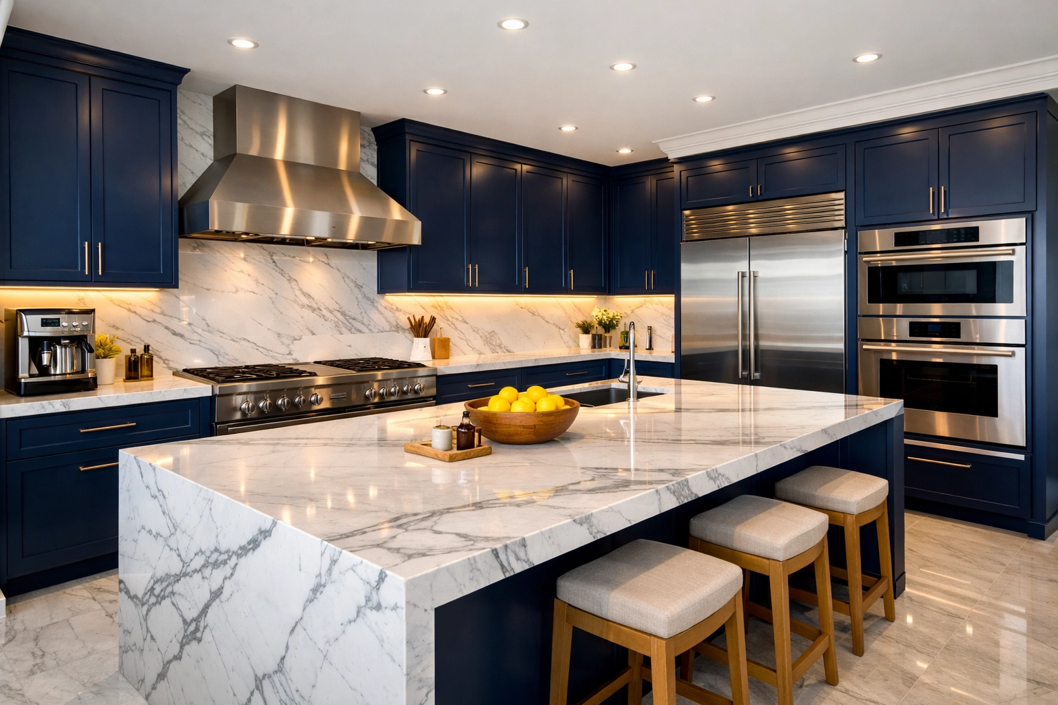 A spotless luxury kitchen reflecting the efficient results of a professional deep cleaning.