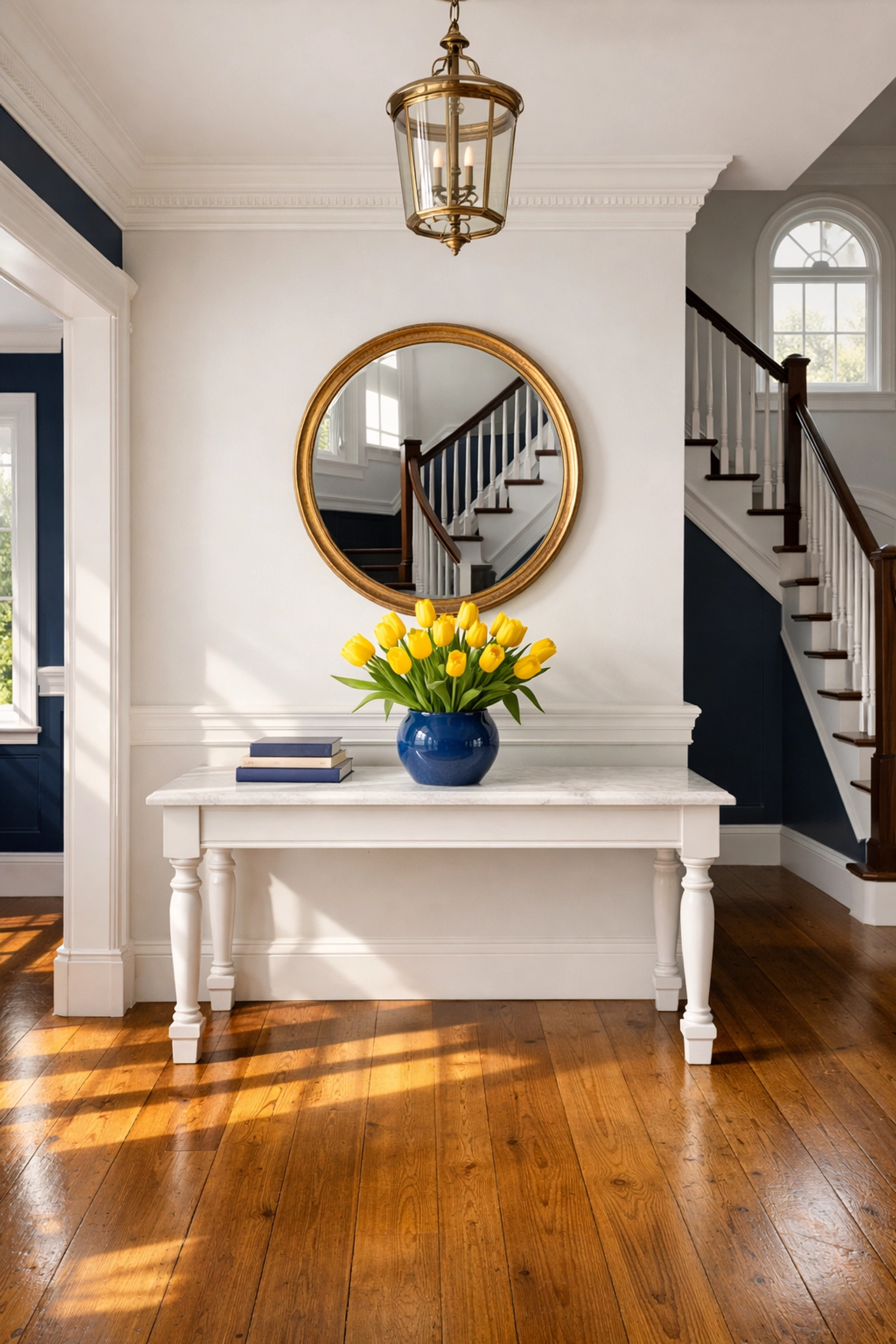 Clean and bright foyer in a Sherborn colonial home after professional cleaning services.