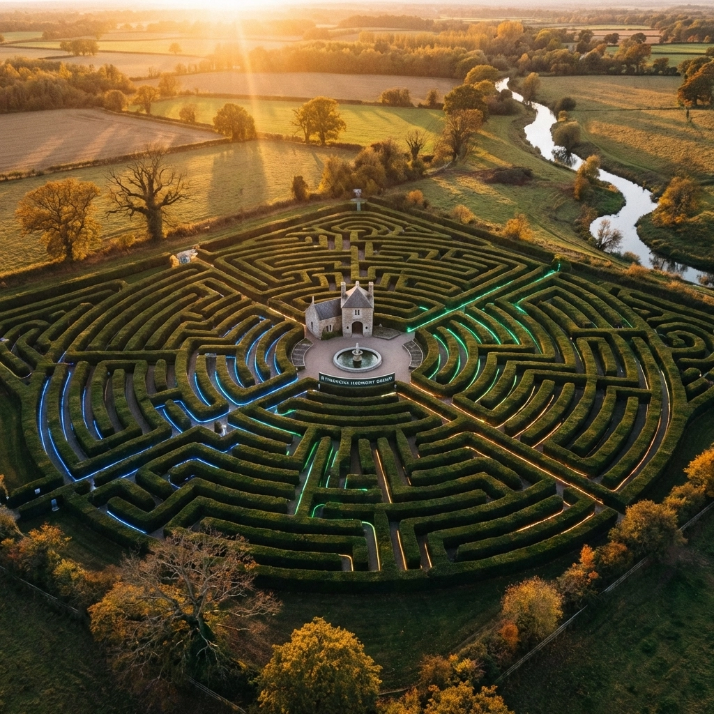 A maze with highlighted paths illustrates the complexity of portfolio diversification and strategic investment choices