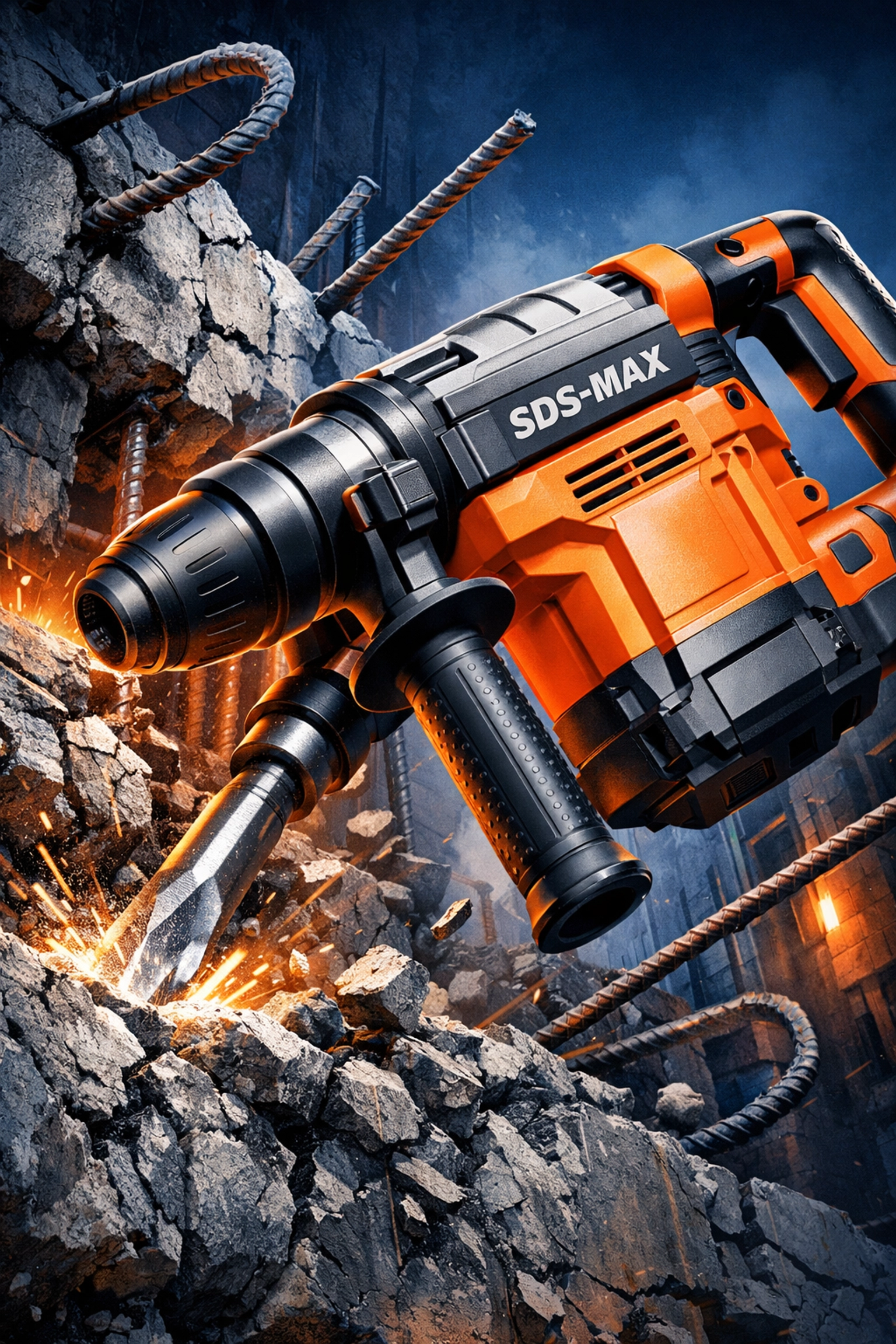 Professional SDS-Max rotary hammer for reinforced concrete work in a construction equipment marketplace.