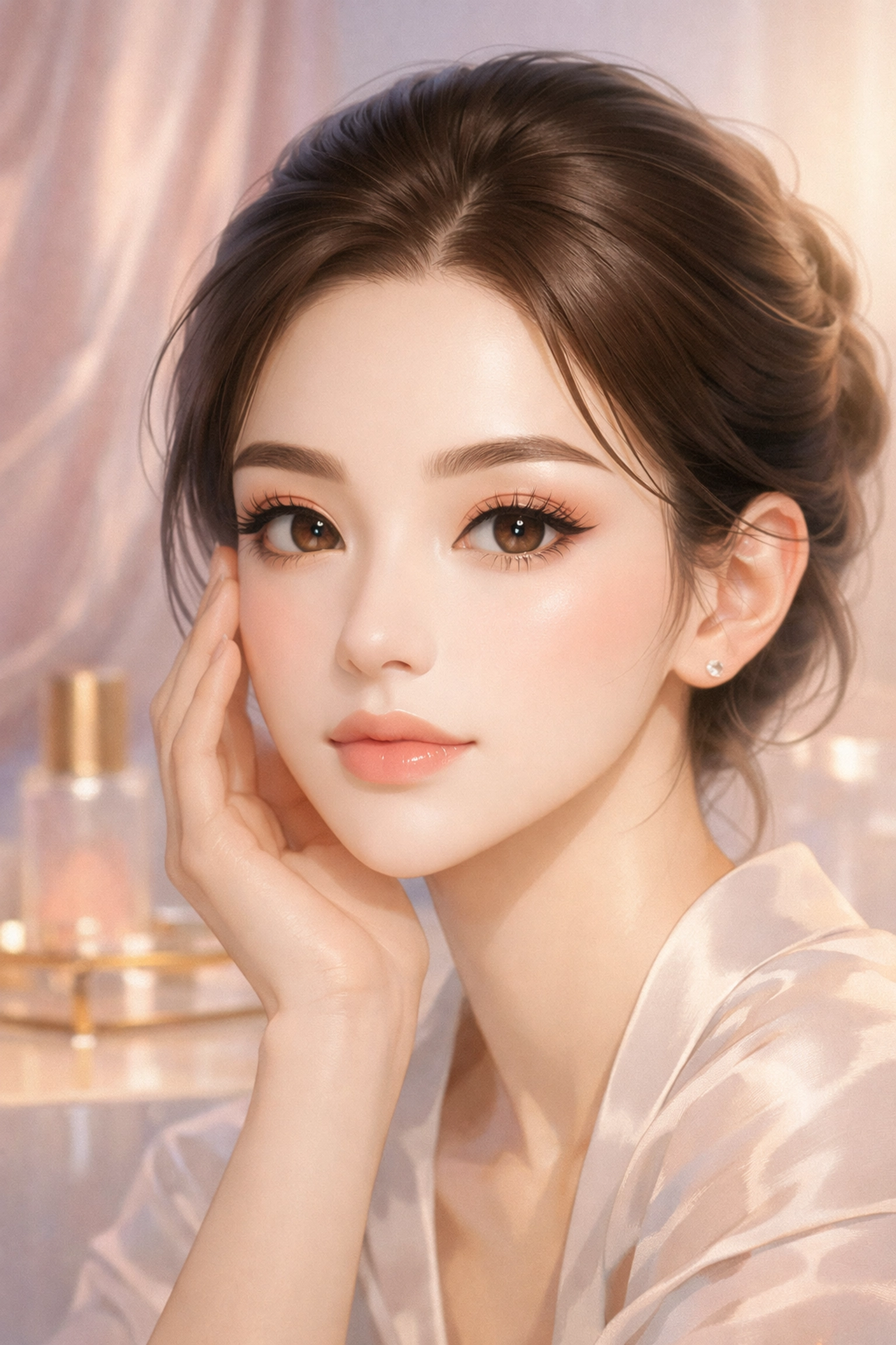 Serene woman showcasing natural permanent makeup brows from Moorestown's choice for nurse-led luxury care.