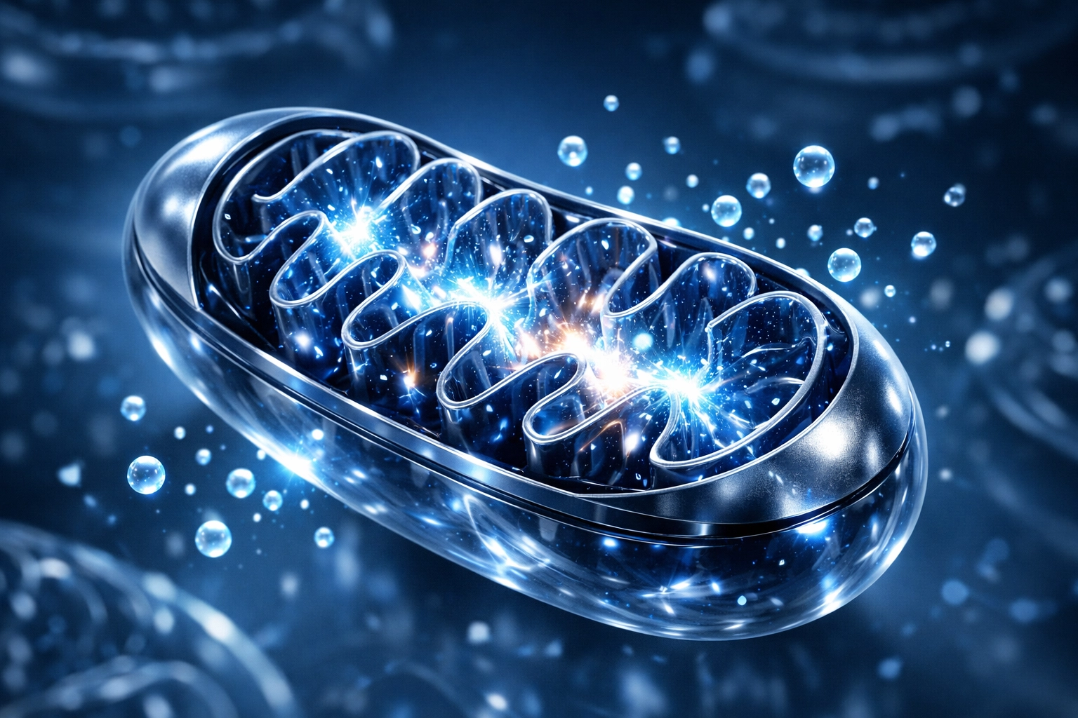 Mitochondrial cellular engine representing energy production in NAD+ optimization and longevity therapy.