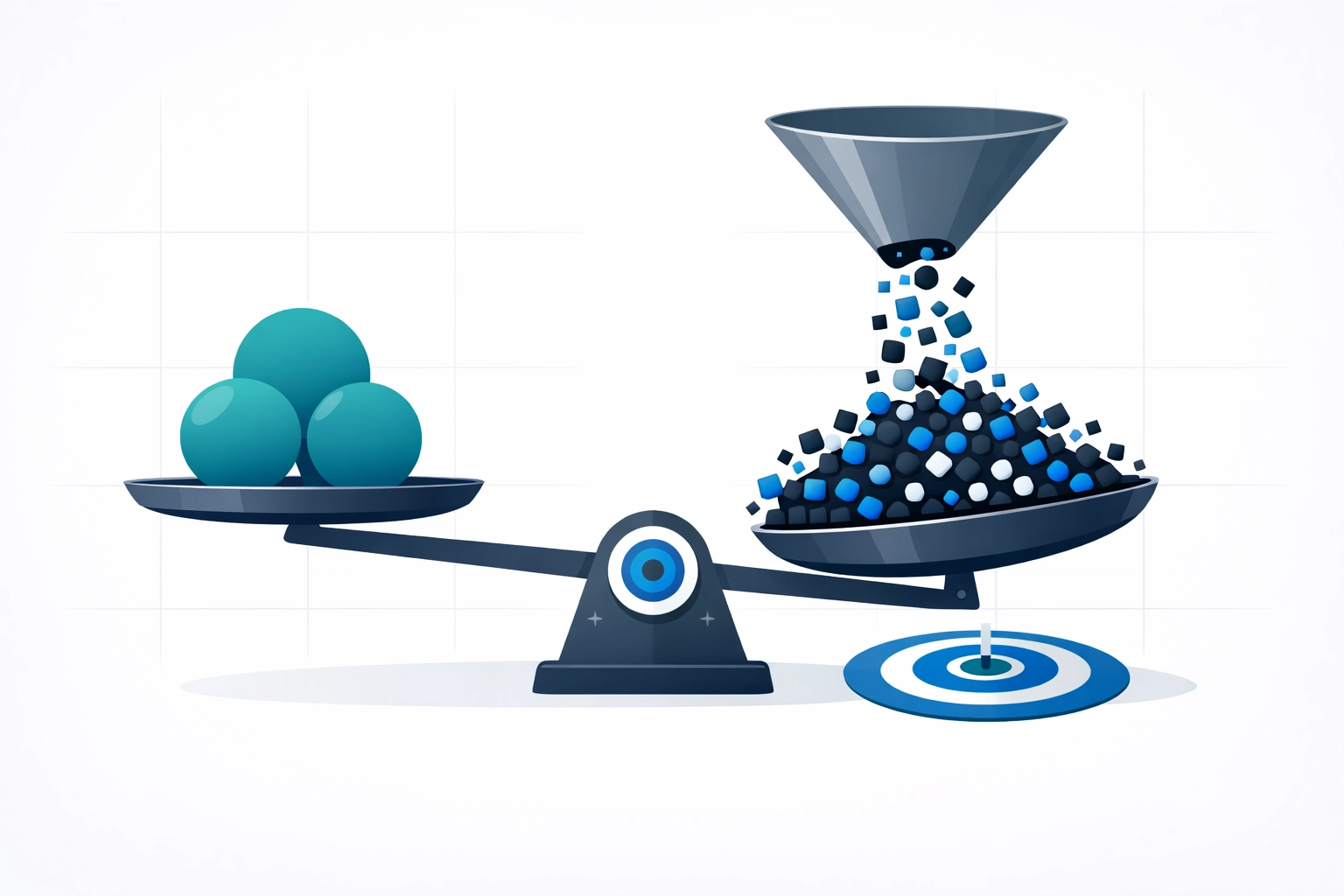 Geometric illustration of a balance scale showing sample size manipulation in Lean Six Sigma statistical experiments