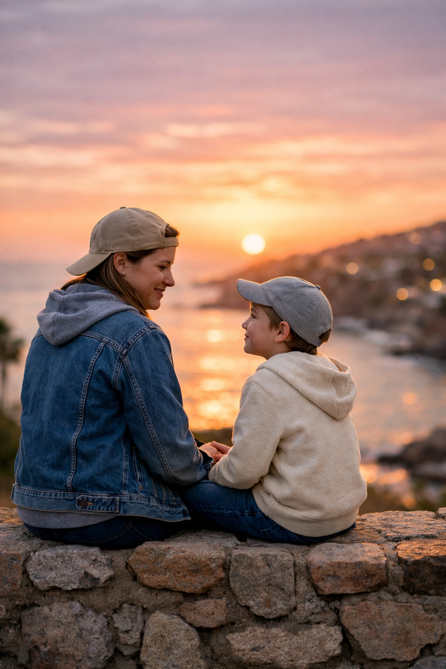 15 Funnest Family Travel Activities to Capture Genuine Emotions (Without the Tantrums) 3 A parent and child bonding at a sunset overlook in Laguna Beach, one of the best photography locations for families.
