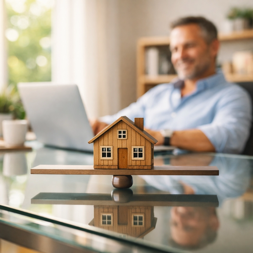 Miniature house model on a desk, representing a Woking landlord successfully navigating mortgage stress tests.