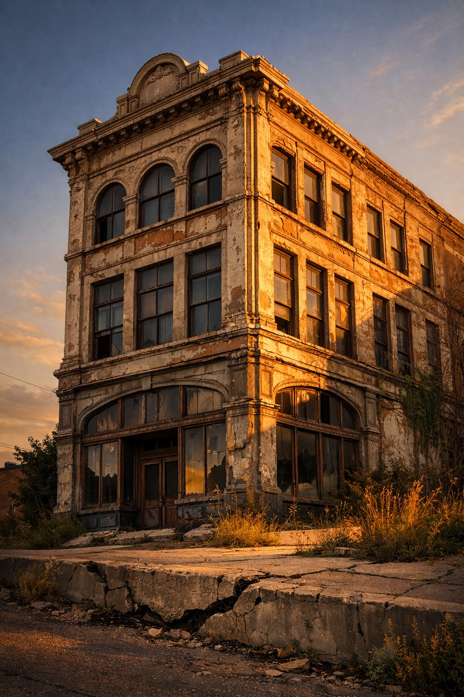 Commercial building with structural issues illustrating risks of accepting real estate in charitable trusts