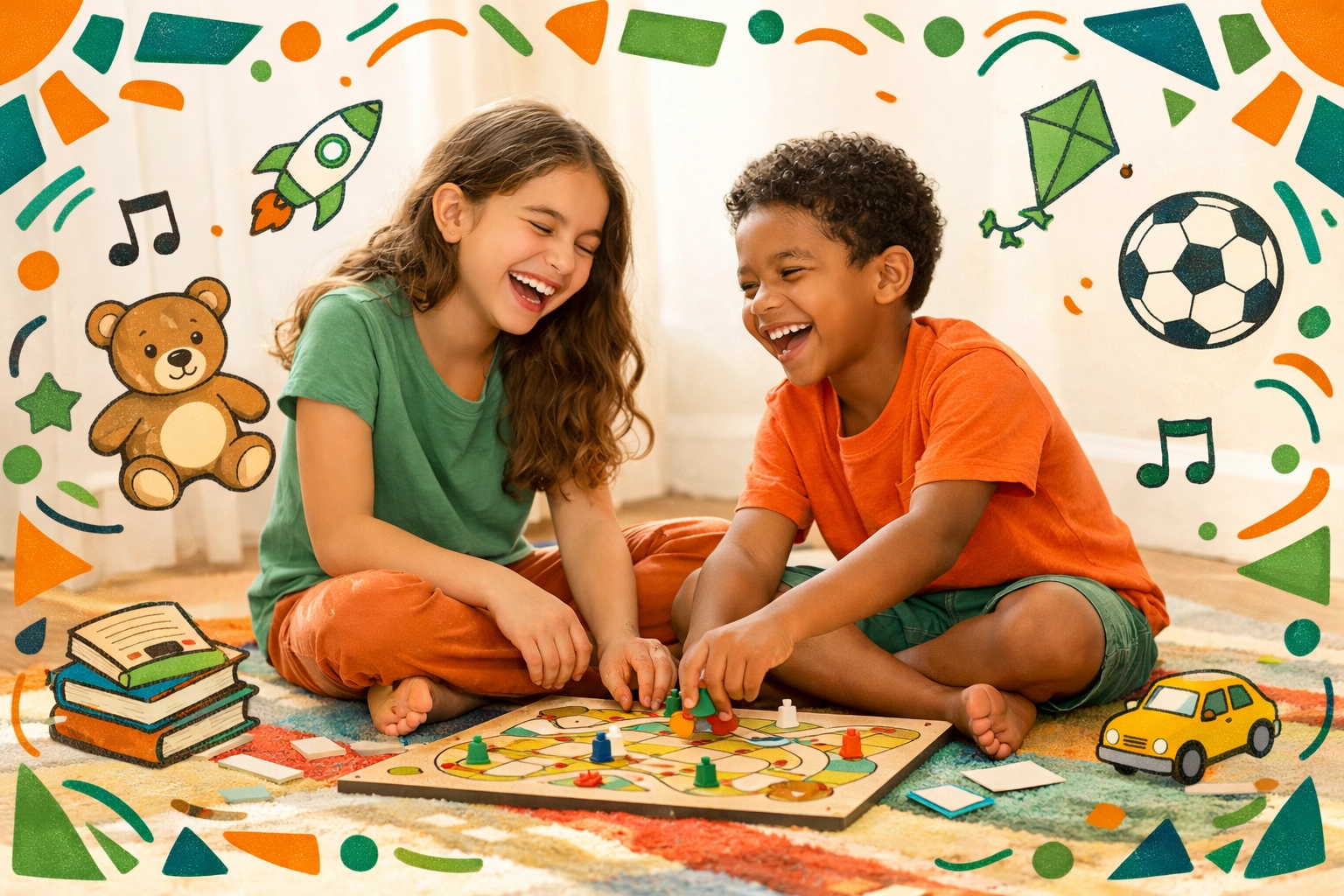 Children playing together demonstrating contentment and healthy financial values