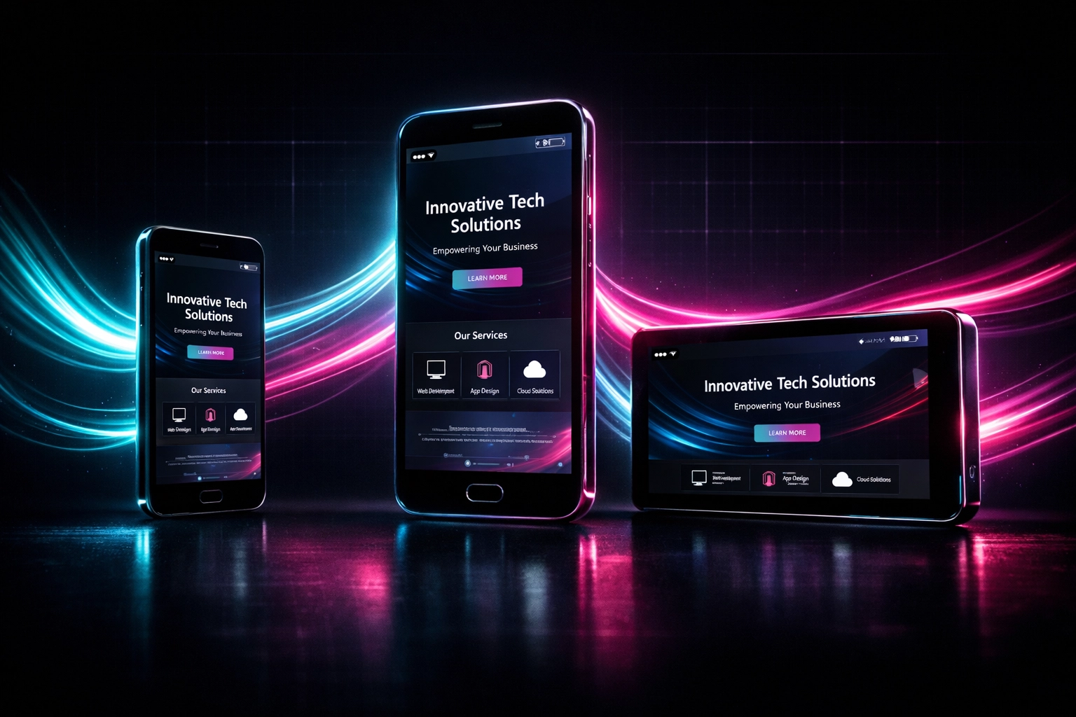 Responsive web design displayed across multiple mobile devices and screen sizes