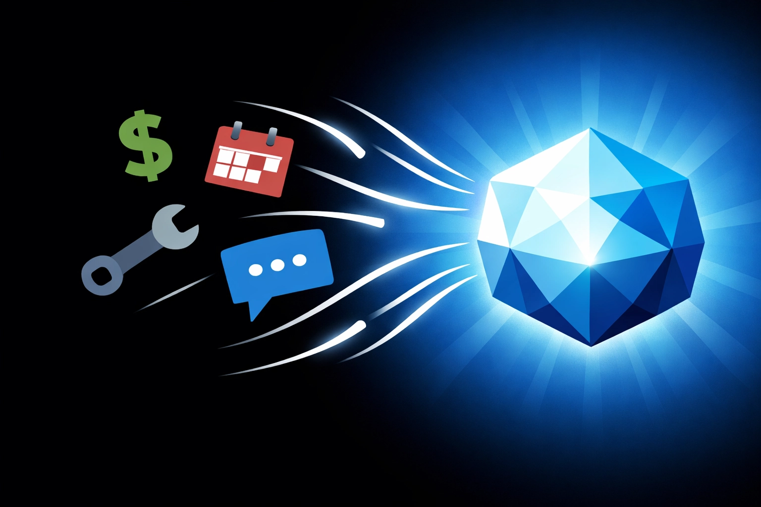 Minimalist illustration showing business apps consolidating into one central operations software hub.