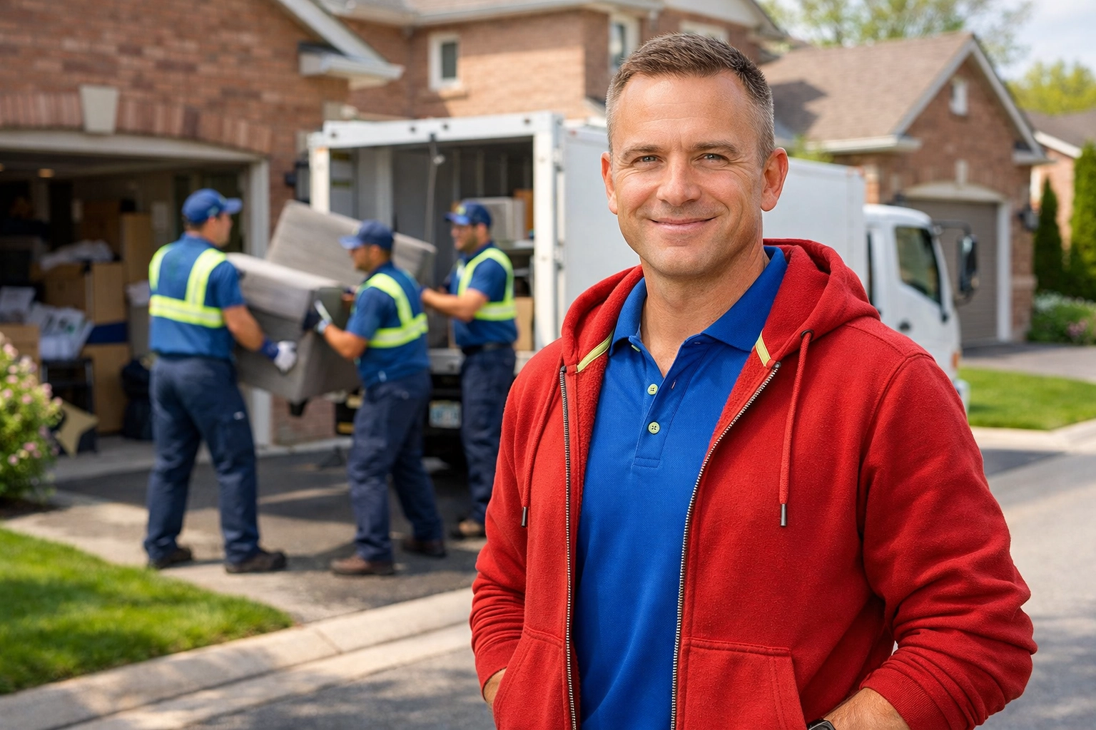 Roman K of Junk GTA overseeing a residential decluttering and removal project in a Newmarket neighborhood.