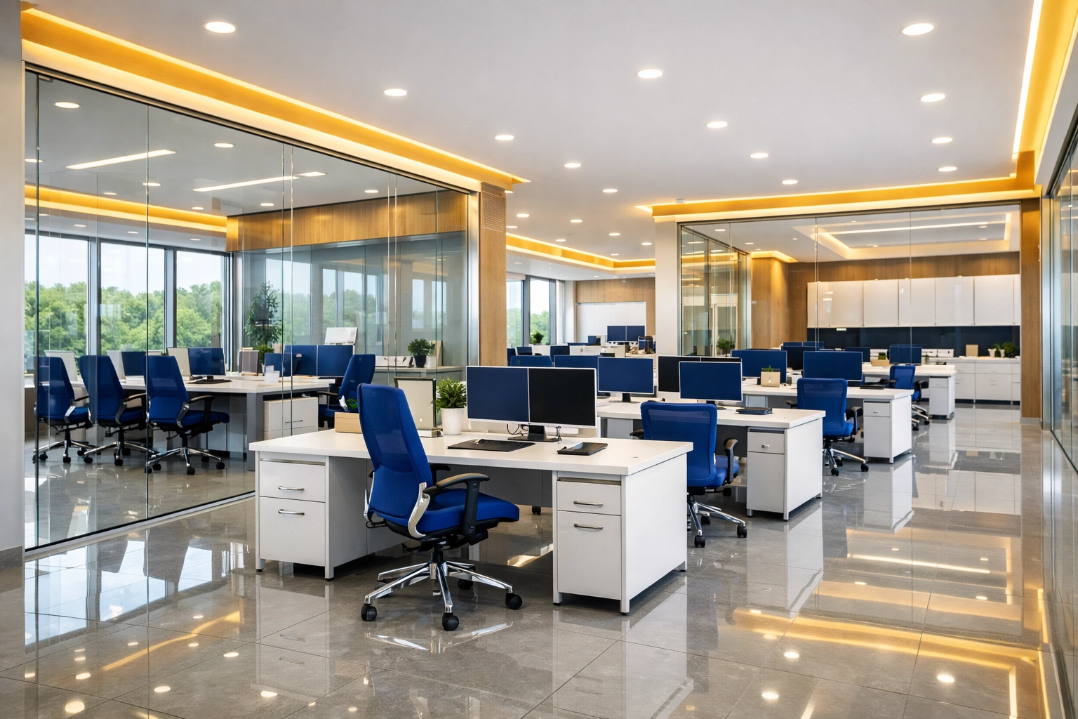 Professional commercial office space in Holliston ready for business after post construction cleaning services.