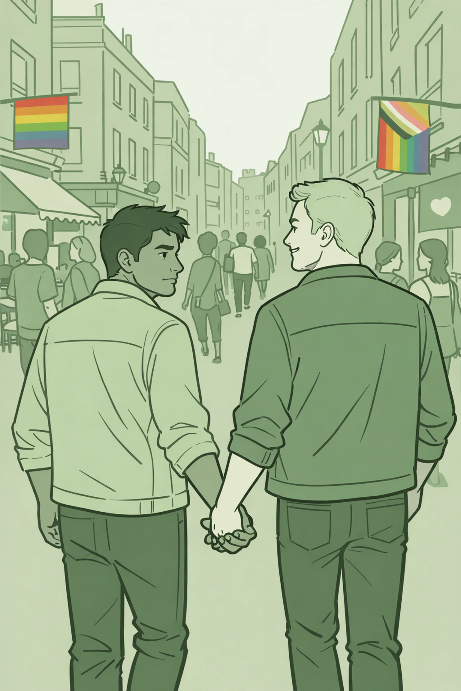 Gay couple holding hands in Soho London - LGBTQ+ refugees learning freedom after escaping Sri Lanka