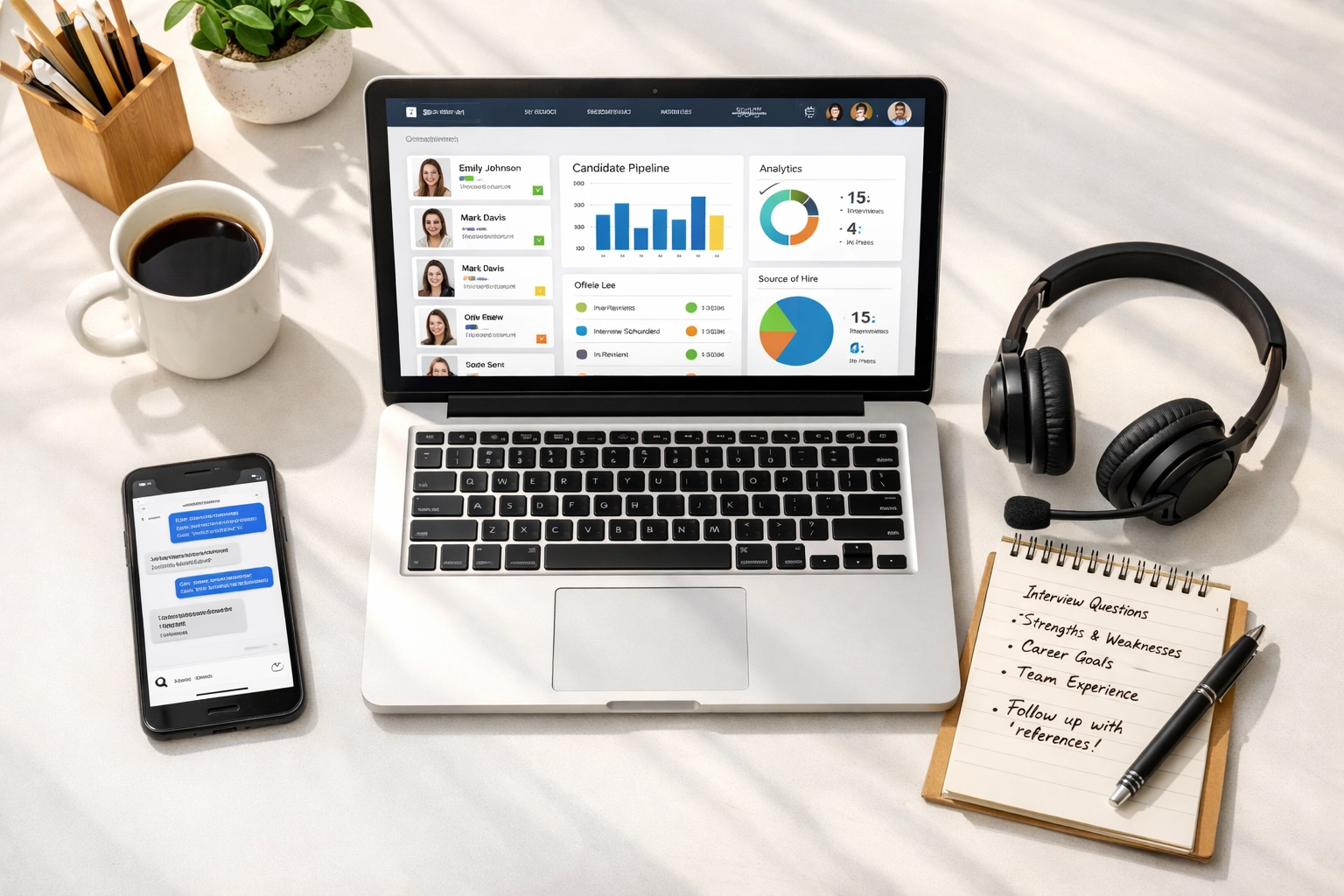 Recruiter workspace combining automated recruiting tools with personal candidate outreach