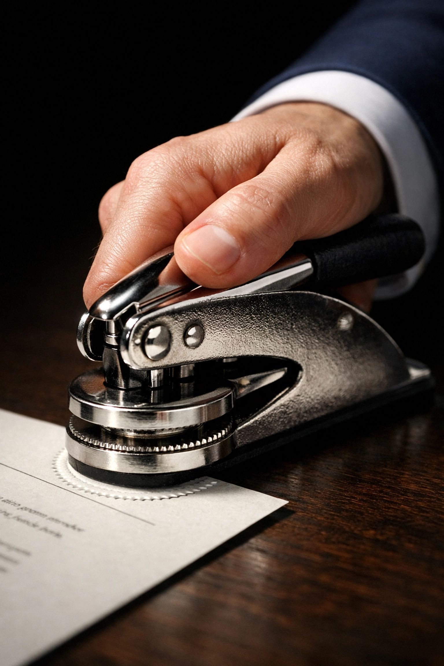 A notary seal being applied to a document, ensuring a legally compliant affidavit of service.