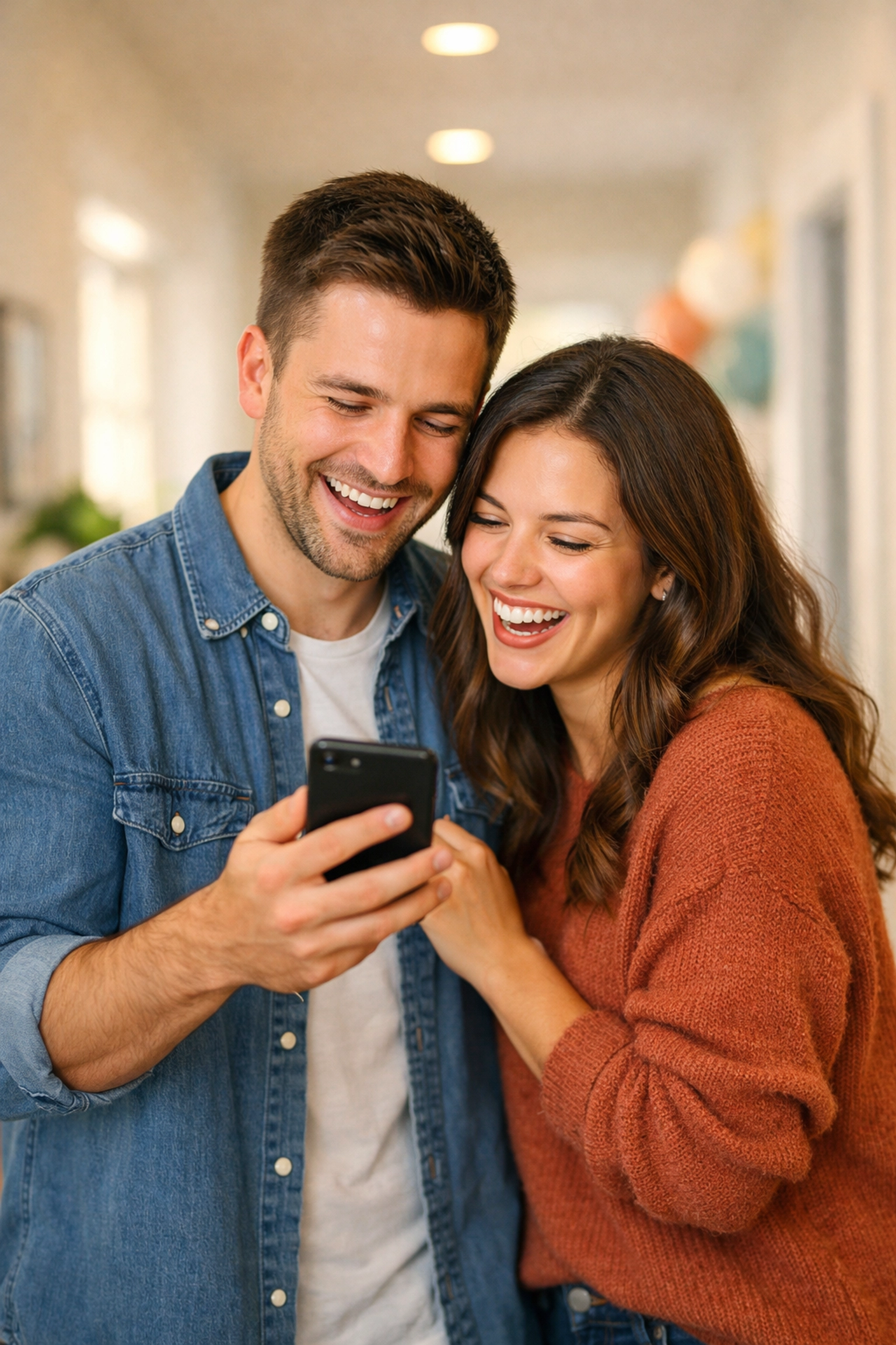 A happy Canadian couple feeling relieved after receiving a same day payday loan.