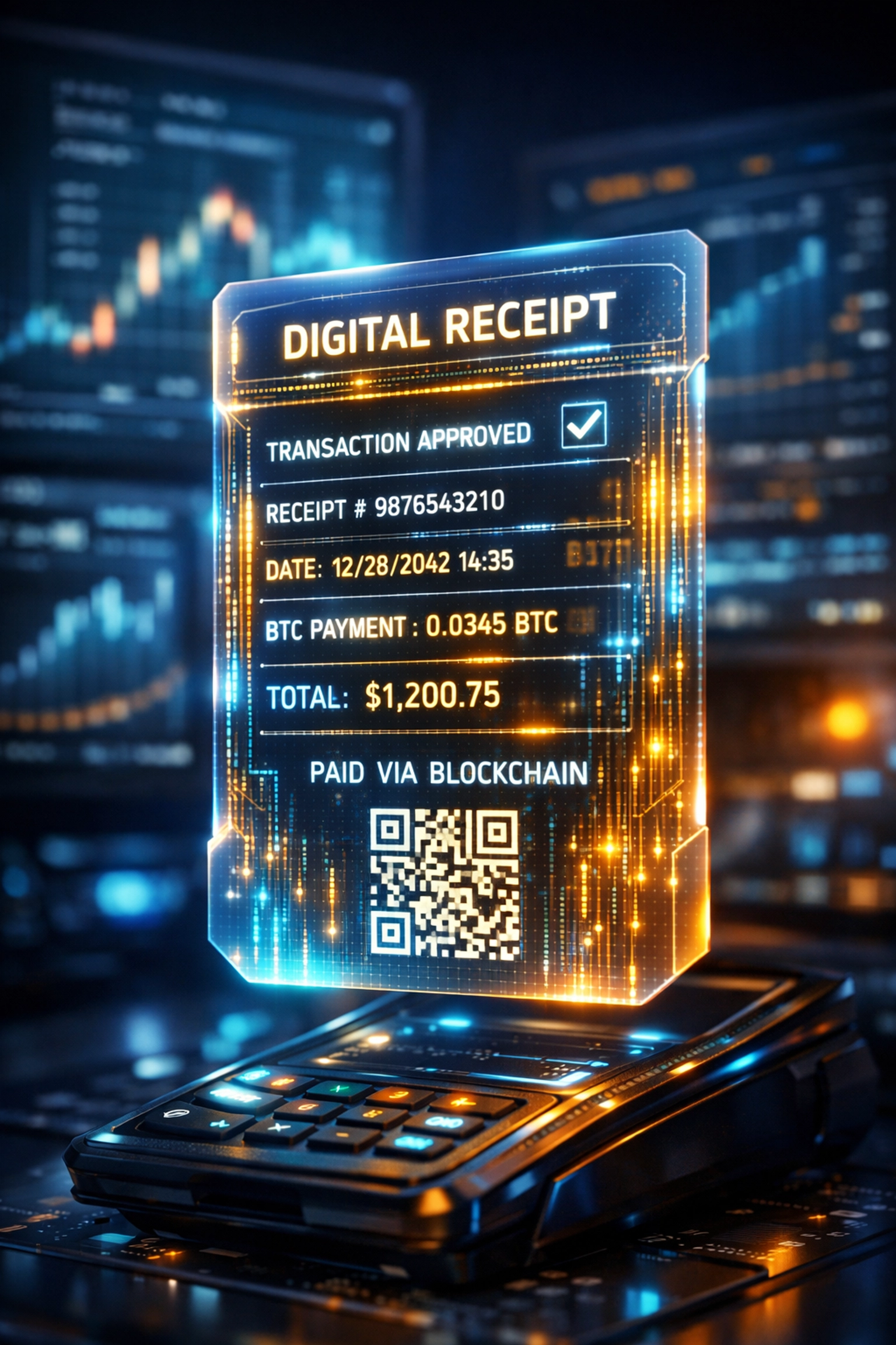 Larecoin digital NFT receipt showing automated blockchain transaction data for secure merchant accounting.