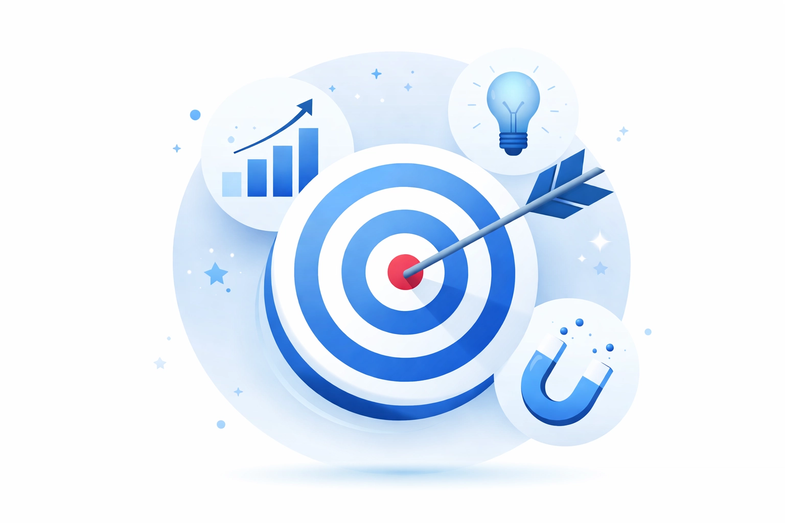 Target with arrow and icons representing goal setting in digital marketing strategy
