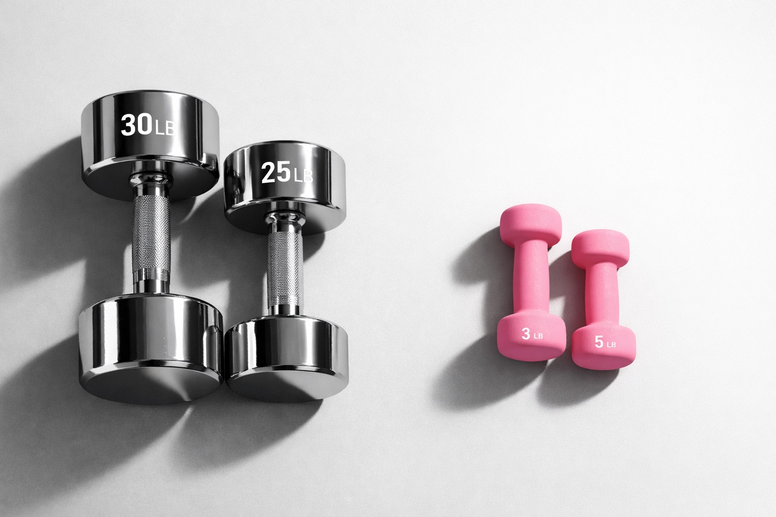 Comparison of heavy chrome dumbbells versus light pink dumbbells for women's strength training
