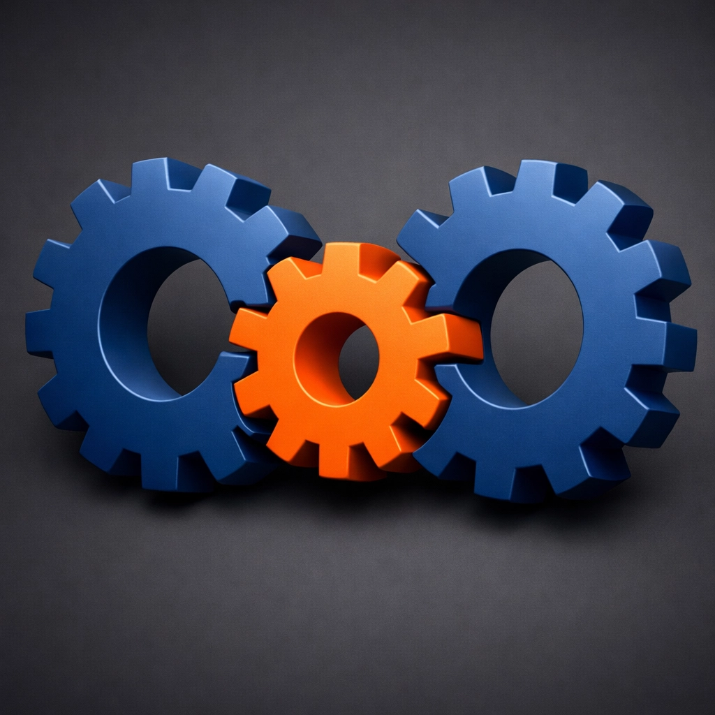 Interlocking gears representing seamless software integration and technical alignment for digital business growth.
