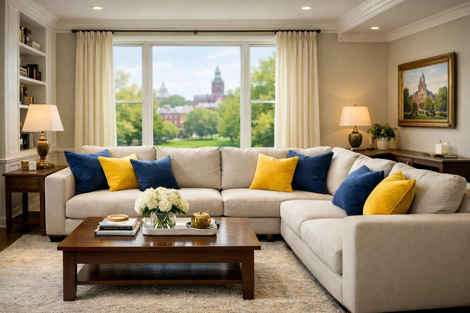 Beautifully cleaned sectional sofa in a Harvard MA living room with a fresh, tidy atmosphere.