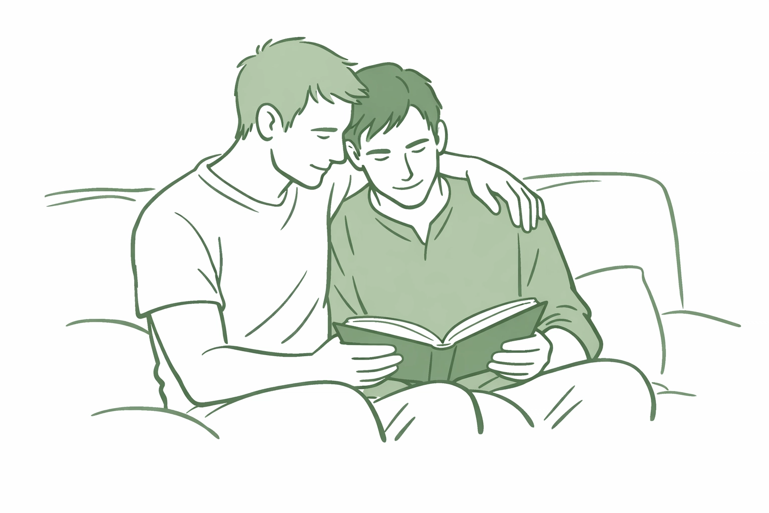 Two men reading MM romance together showing authentic bisexual representation in LGBTQ+ books