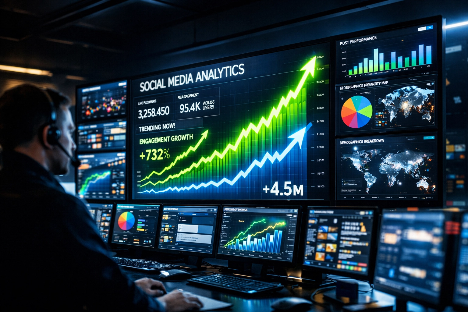 Marketing analytics dashboard displaying real-time Super Bowl campaign metrics and engagement data