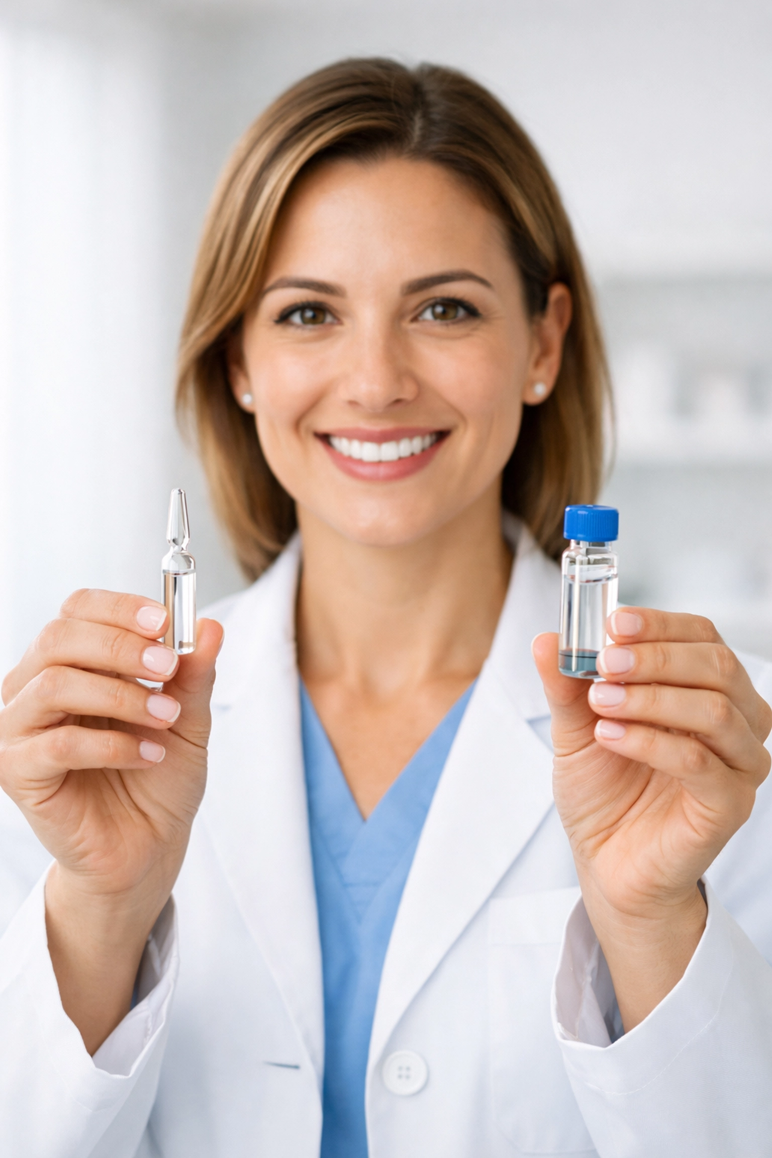 Medical provider in California holding tirzepatide medication vials for weight loss.