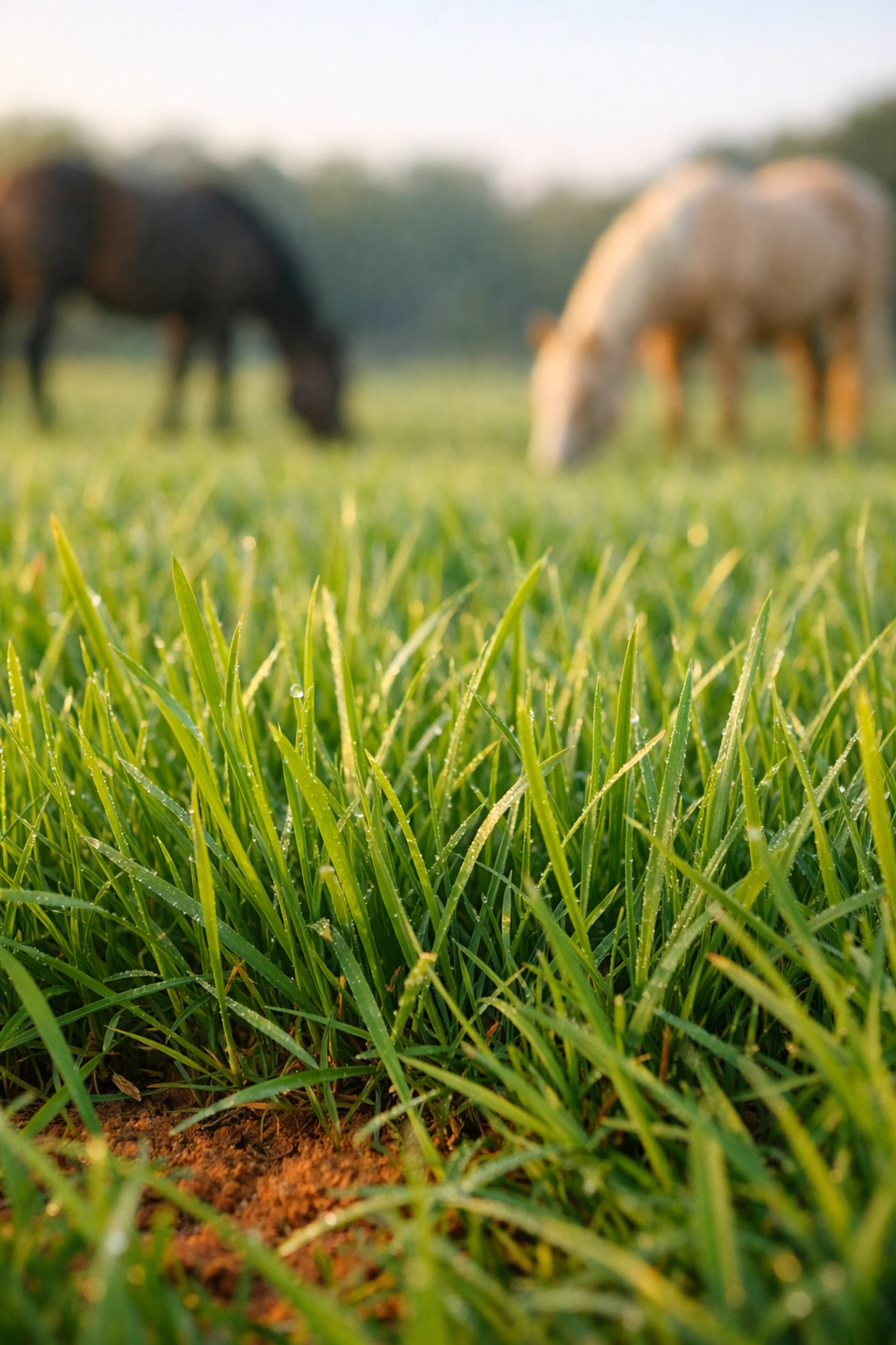 Healthy pasture grass at proper 4-inch grazing height on North Carolina horse farm
