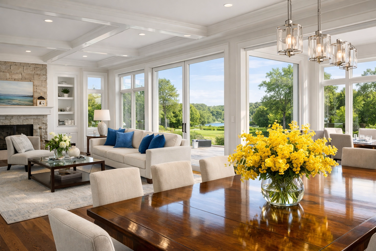 A perfectly cleaned Southborough living room after a professional house cleaning and post-construction service.