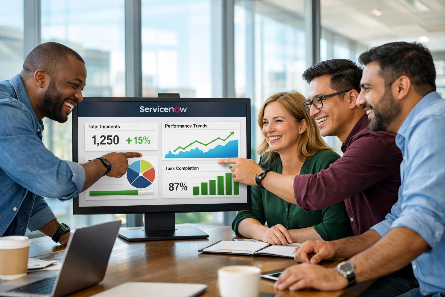 IT team analyzing ServiceNow consulting services results and ROI metrics