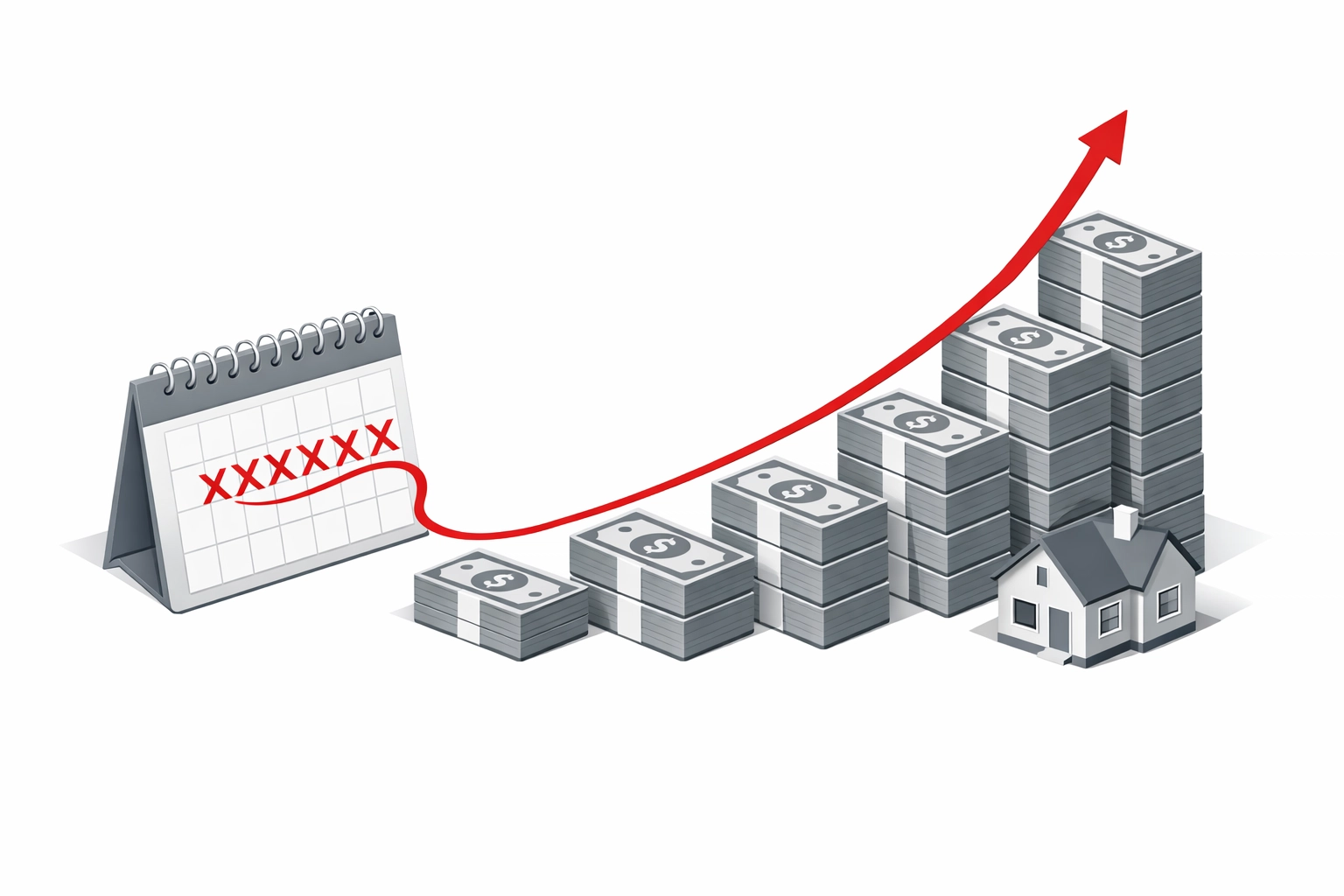 Illustration showing Florida code enforcement daily fines escalating over time on calendar with property