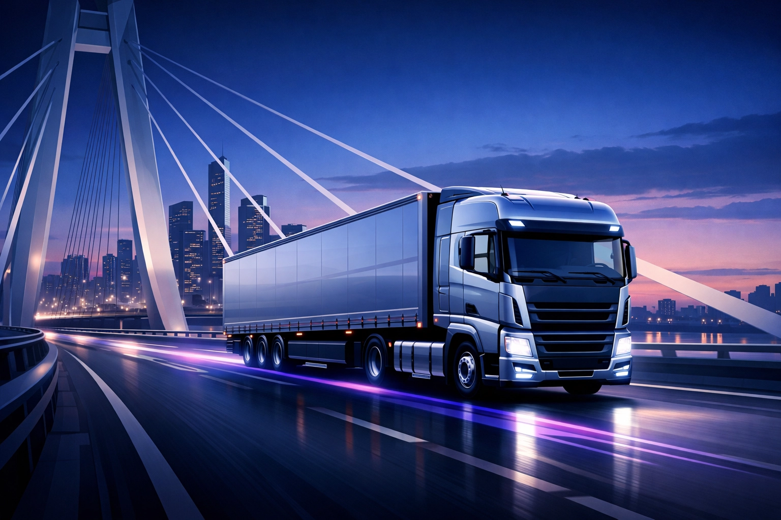 Class 1 HGV truck driving on a motorway bridge near Manchester for professional driver jobs.