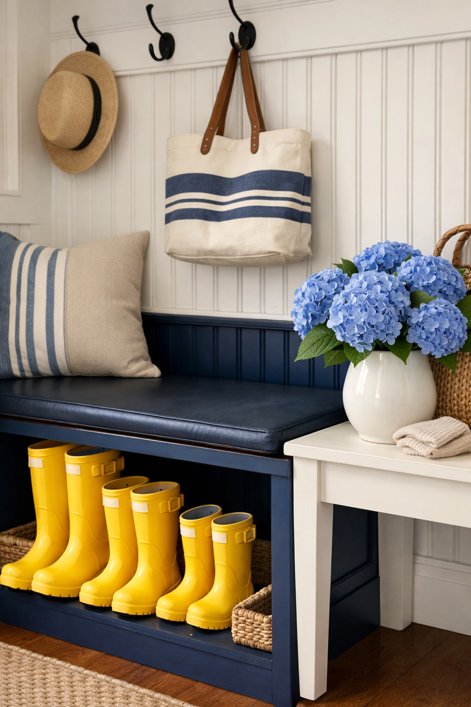 Organized mudroom in a high-end home, demonstrating the attention to detail of house cleaning in Dunstable MA.