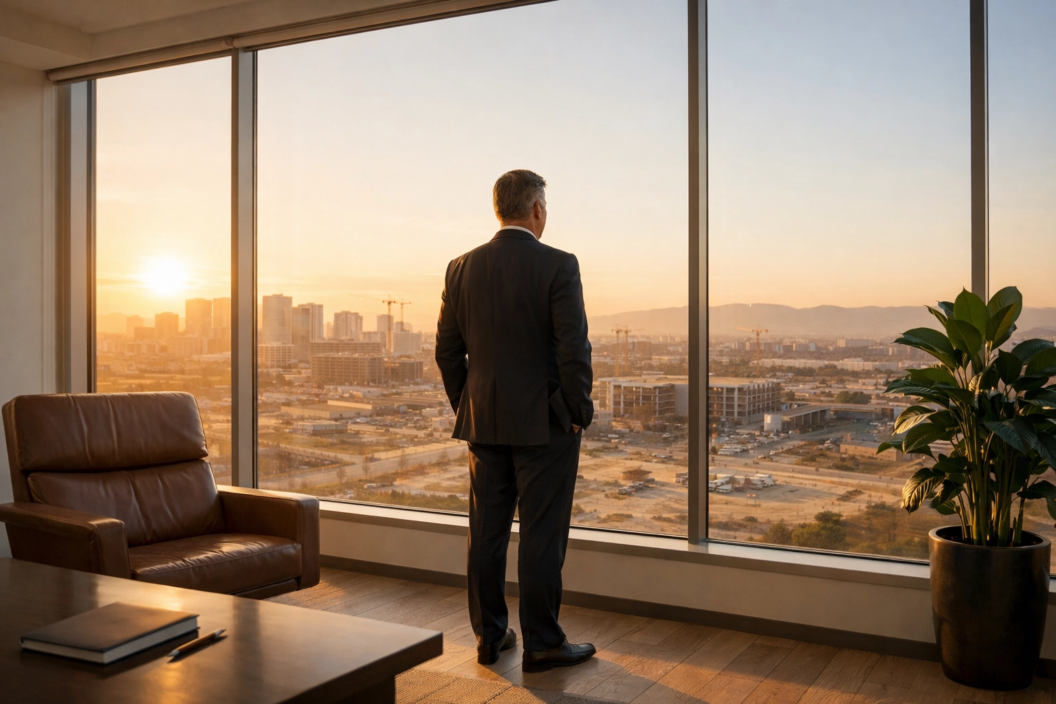 Real estate principal overlooking a site, focusing on scaling with QuickBooks Online for investment firms.