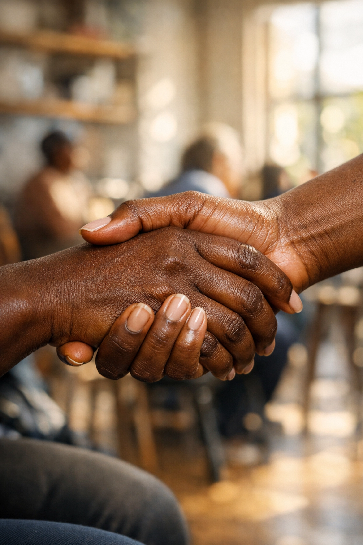 Hands clasped in support.