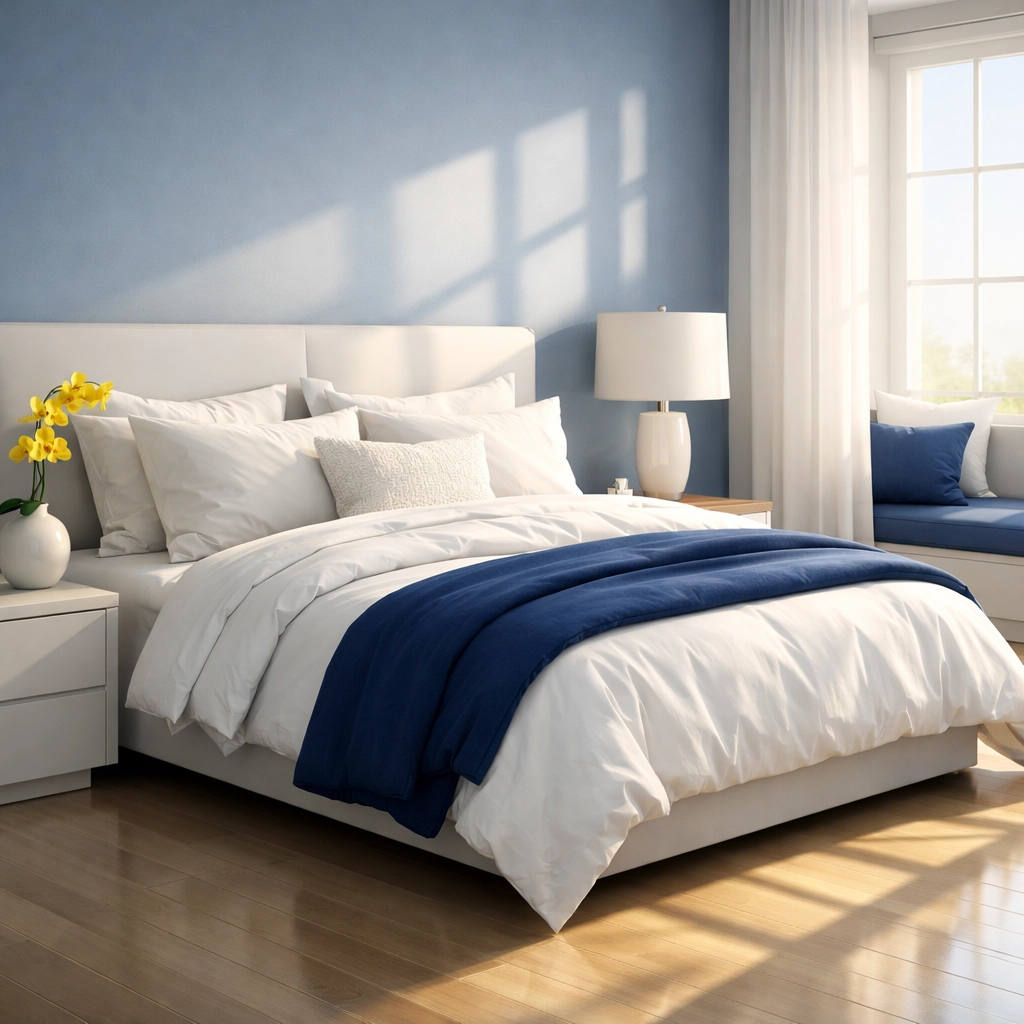Dust-free master bedroom with fresh linens after a Fitchburg professional deep cleaning service.