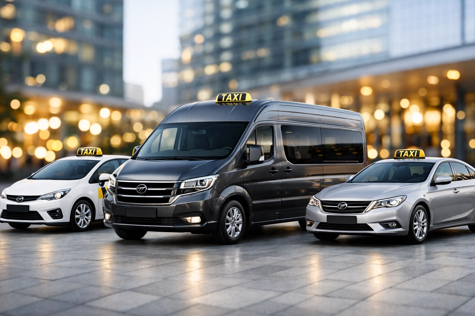 Modern Licensed Taxi fleet featuring an 8 seater taxi van and executive cars for UK airport transfers and group travel.