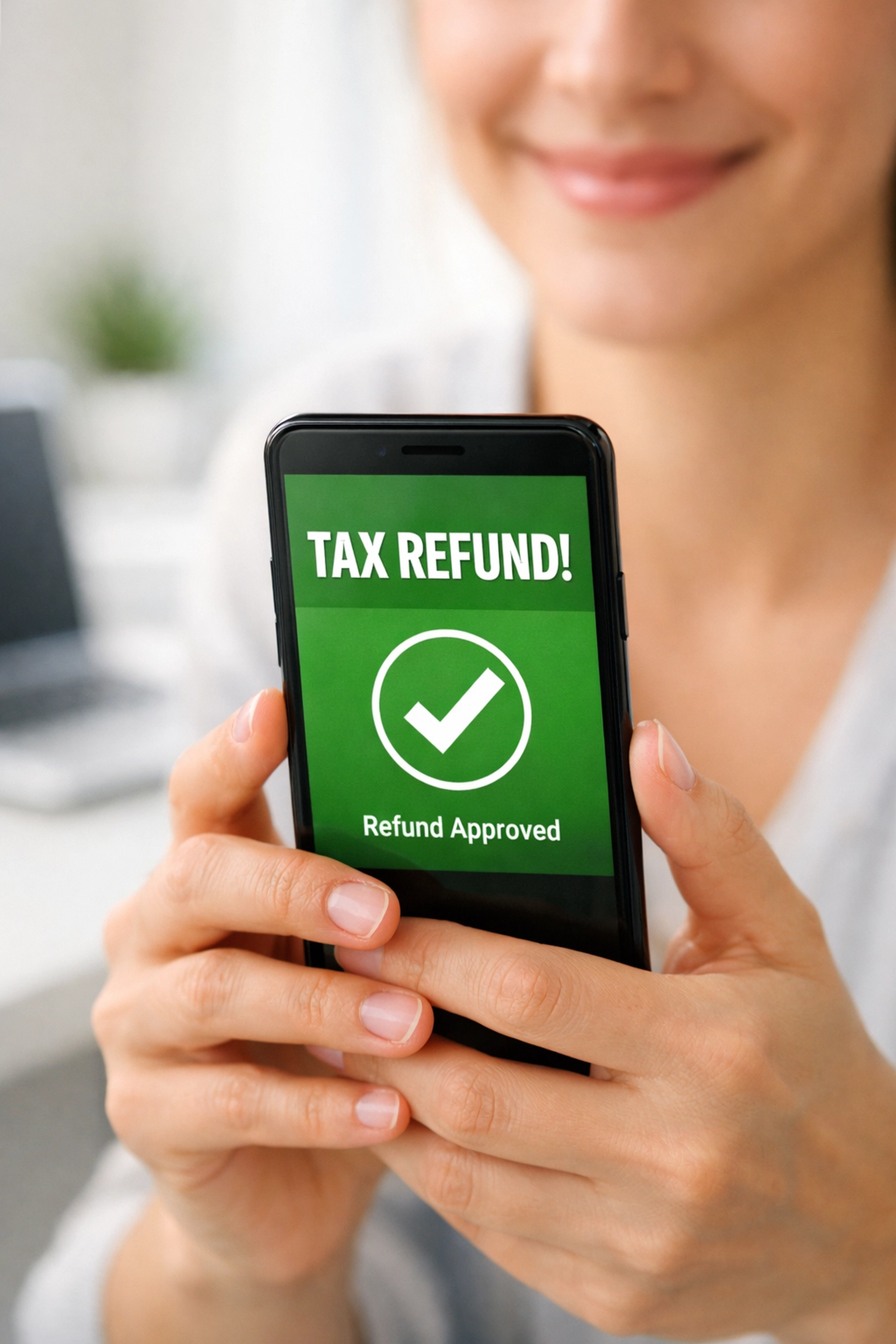 Taxpayer viewing 2026 tax refund notification on smartphone