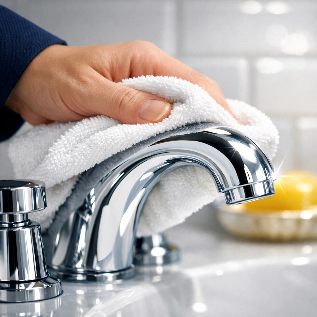 Detail-oriented bathroom polishing as part of a luxury house cleaning Natick MA service package.